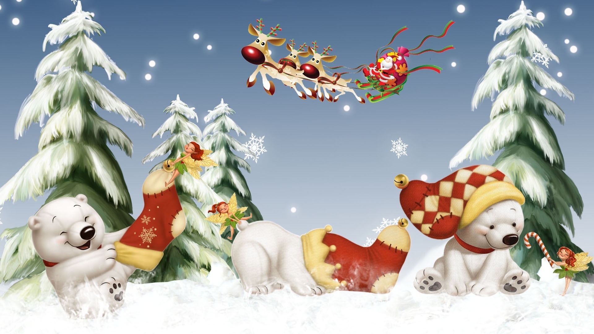 1920x1080 winter -polar-bear-christmas-feliz-navidad-firefox-persona-bears-sky-trees-reindeer-cute- snow-fairies-wallpaper-wpt74010281