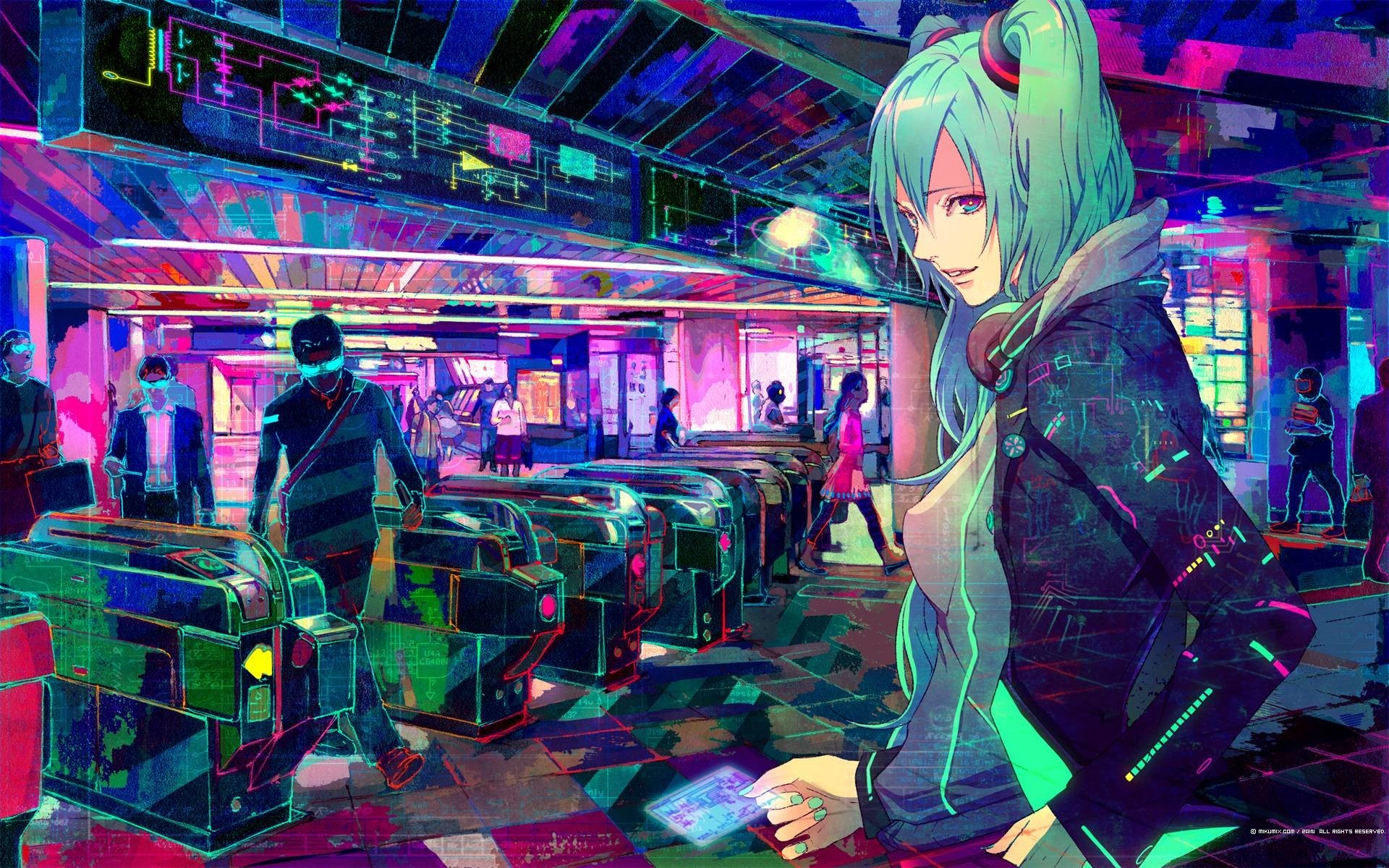 1920x1200 cyberpunk, Headphones, Vocaloid, Train Station, Pink, Hatsune Miku  Wallpapers HD / Desktop and Mobile Backgrounds