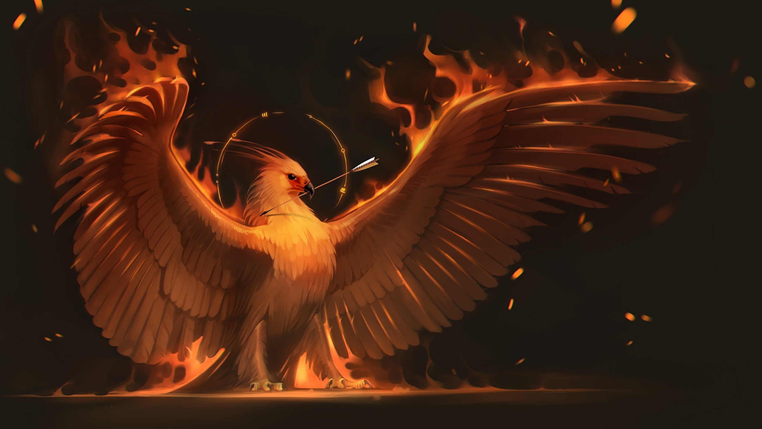 2560x1440 Wallpapers Birds Phoenix mythology Wings Fantasy Fire Magical animals   Flame
