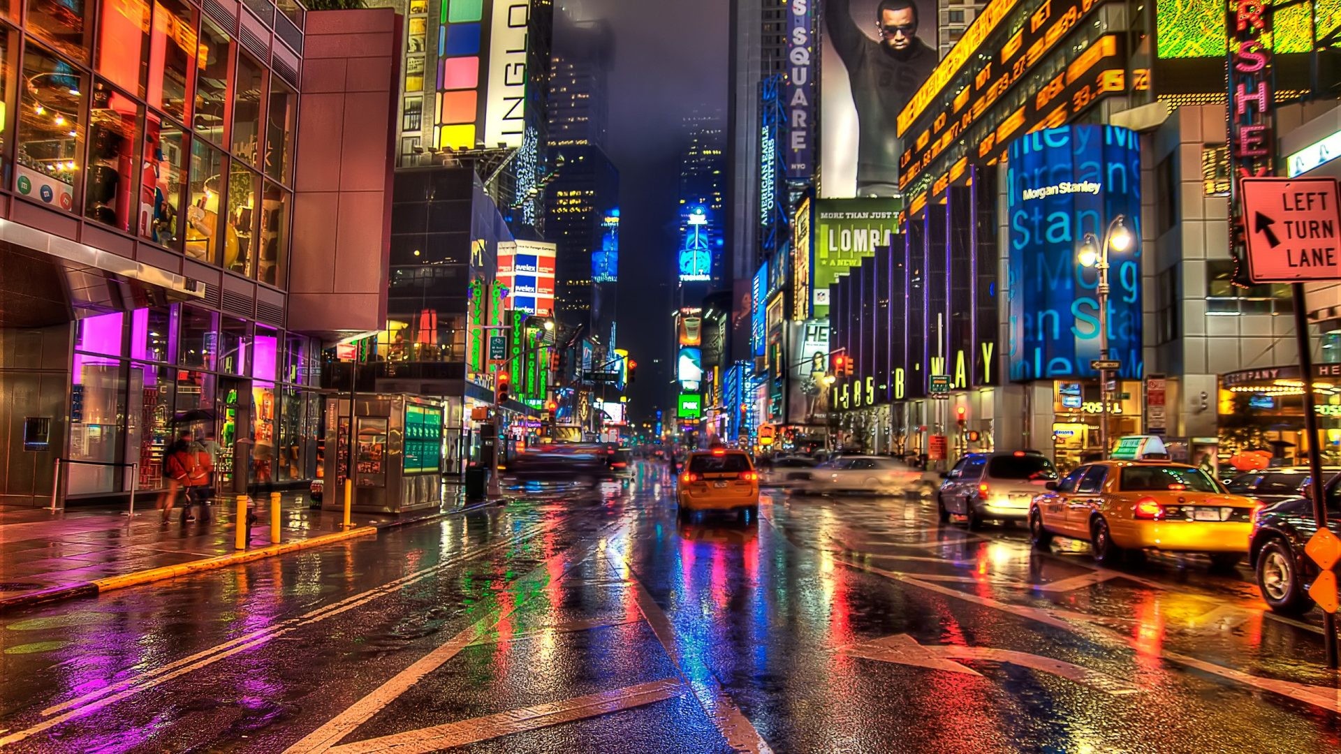 1920x1080 Skyscrapers - New York Colorful Light Peaceful Skyscrapers Walk Building  Lights Night Alley Road Sky Colors