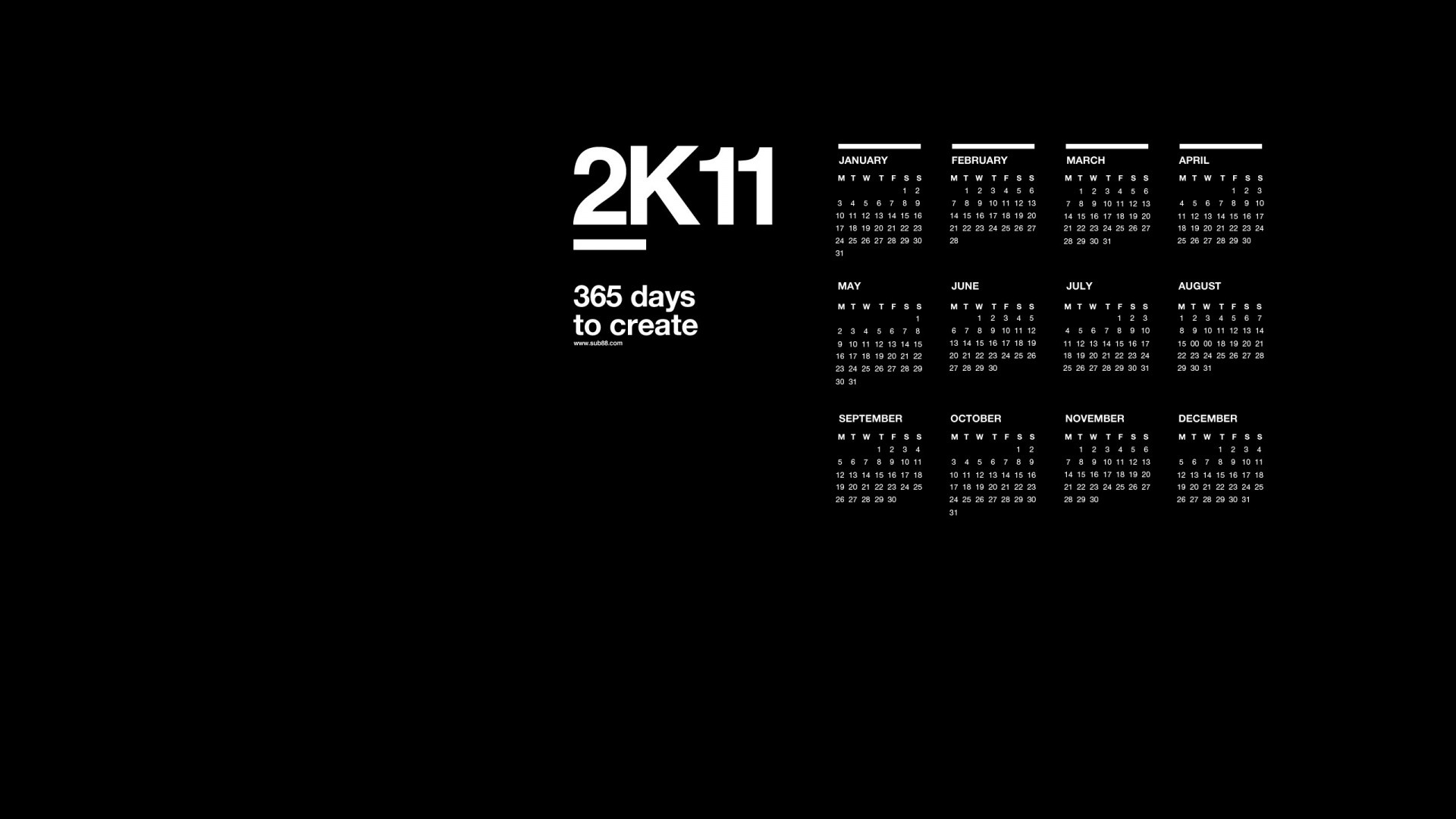 1920x1080  2K11 black calendar