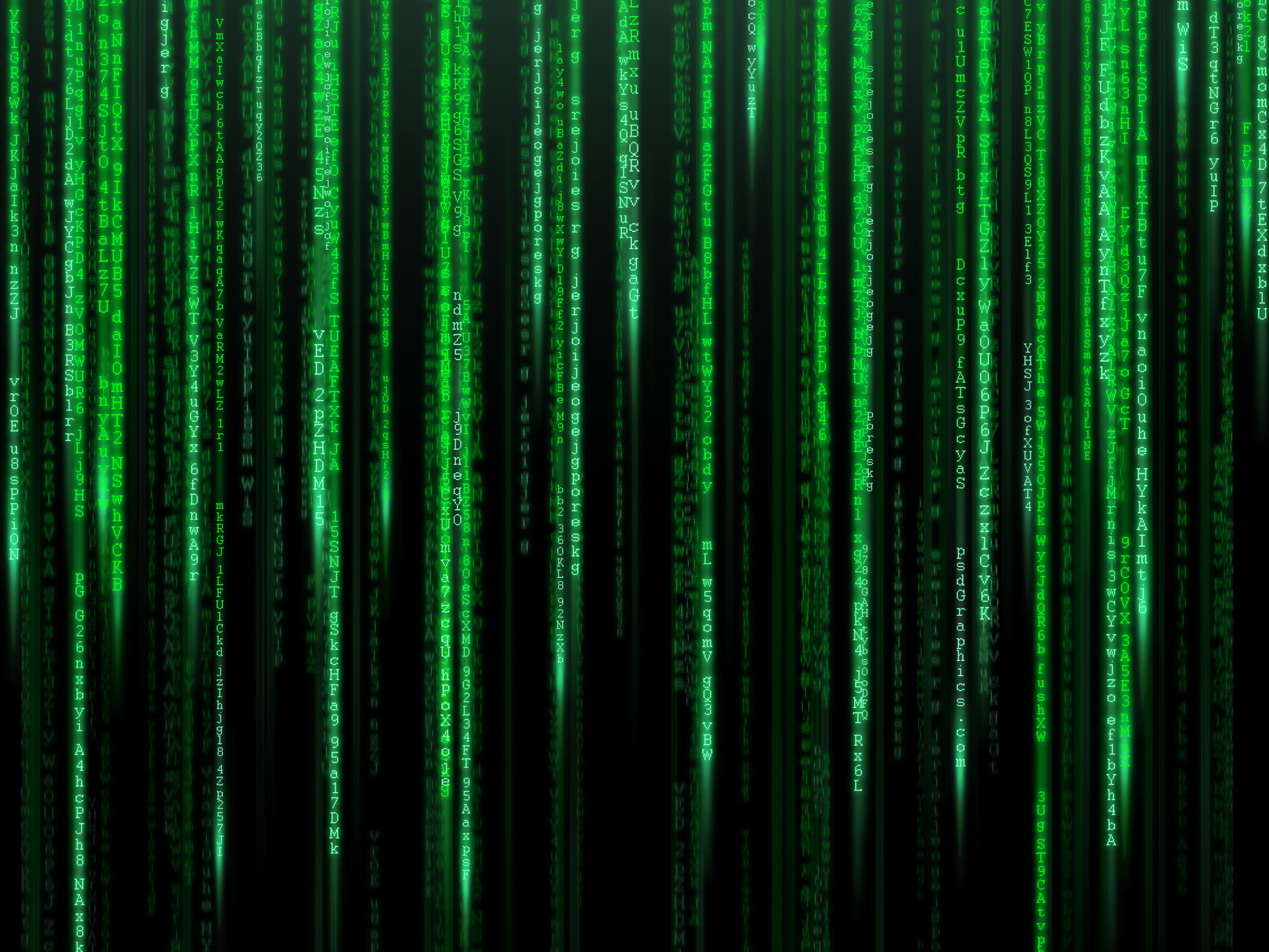1920x1440 Black background with a shiny green binary code.