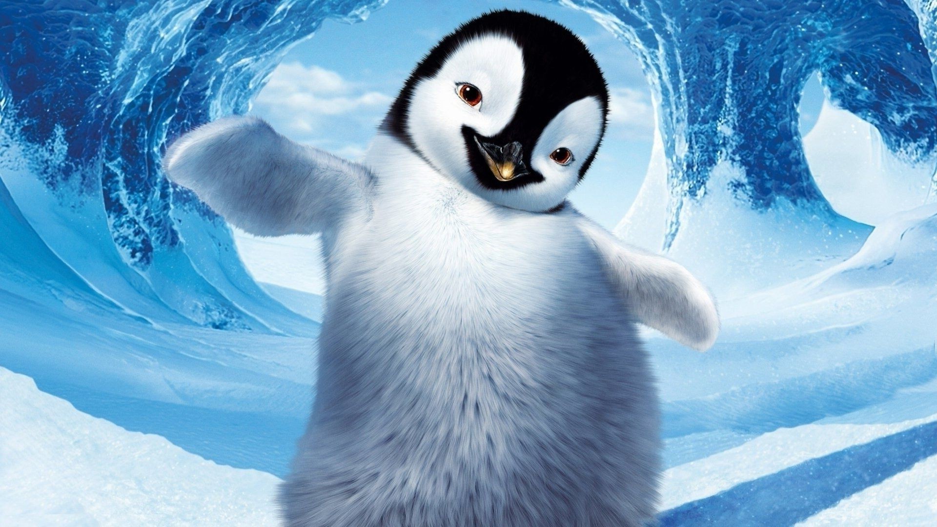 1920x1080 Happy feet ice snow Cartoon character penguin. Desktop wallpapers for free.