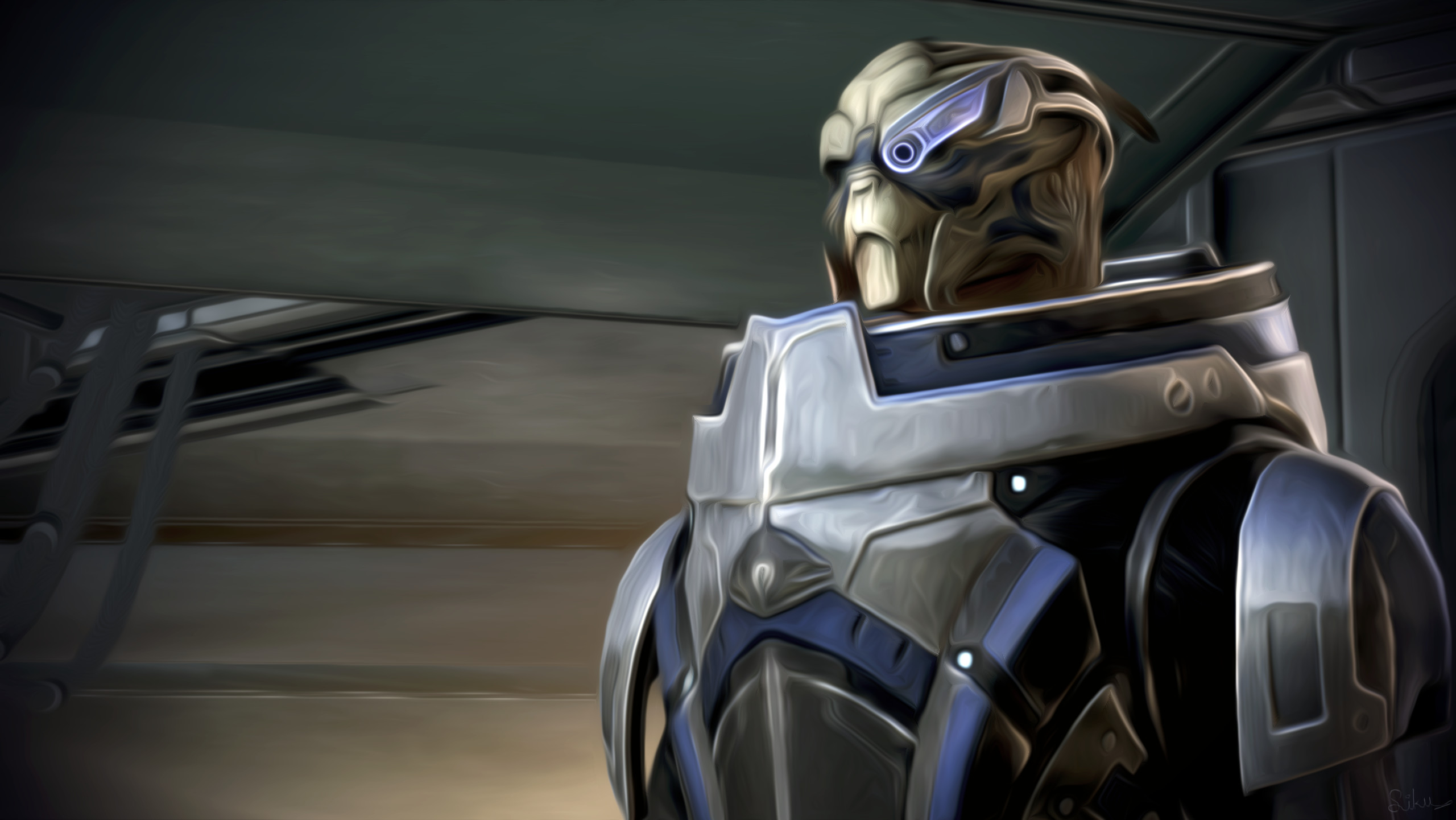 2560x1441 Video Game - Mass Effect 3 Garrus Vakarian Oil Painting Wallpaper