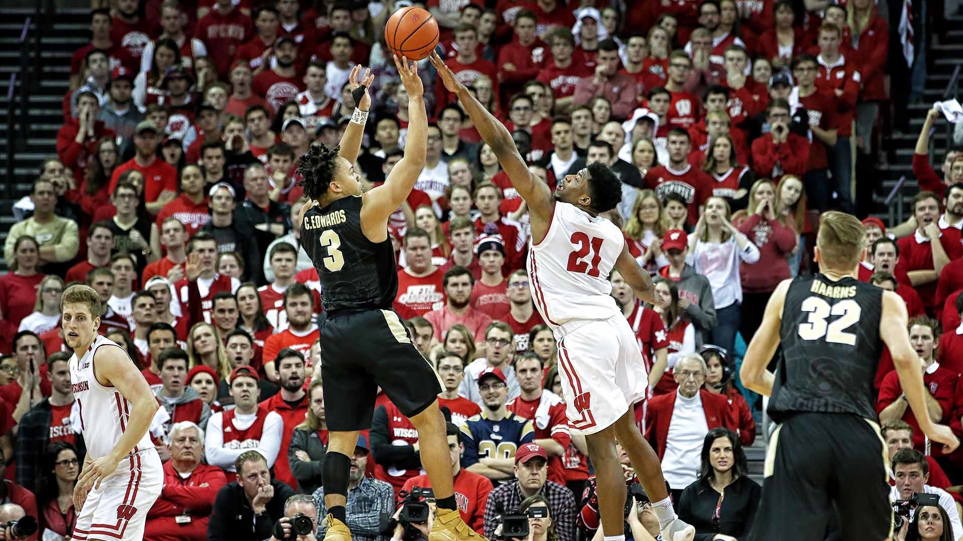 1920x1080 Khalil Iverson men's basketball defends a Purdue player at the Kohl Center  2017-18 season