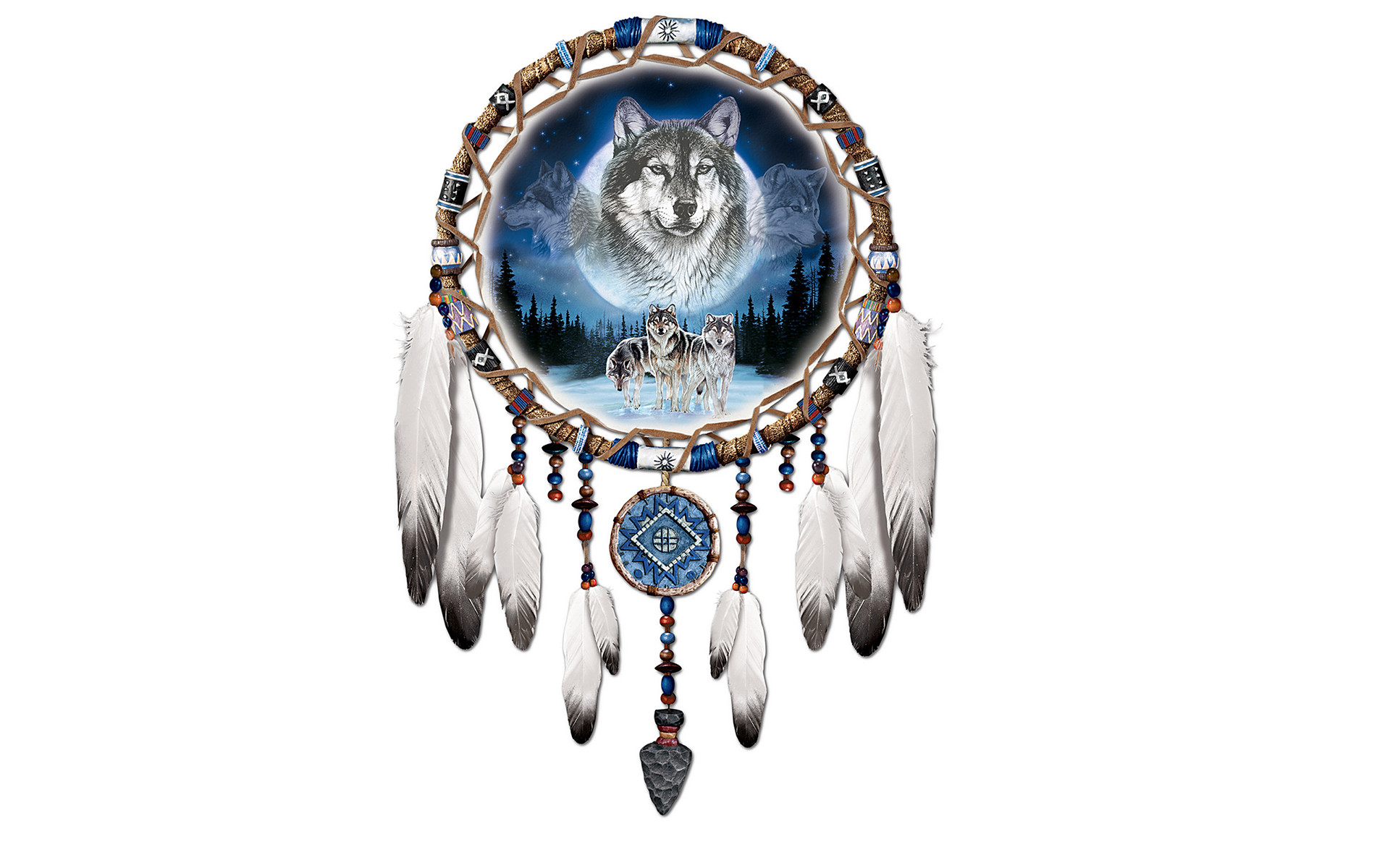 1920x1200 Dreamcatcher, dreamcatcher, wolves, feathers, white background, wolves .