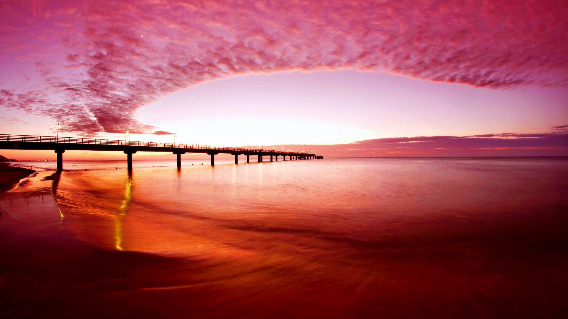 1920x1080 Pink beach sunset HD Wallpaper 