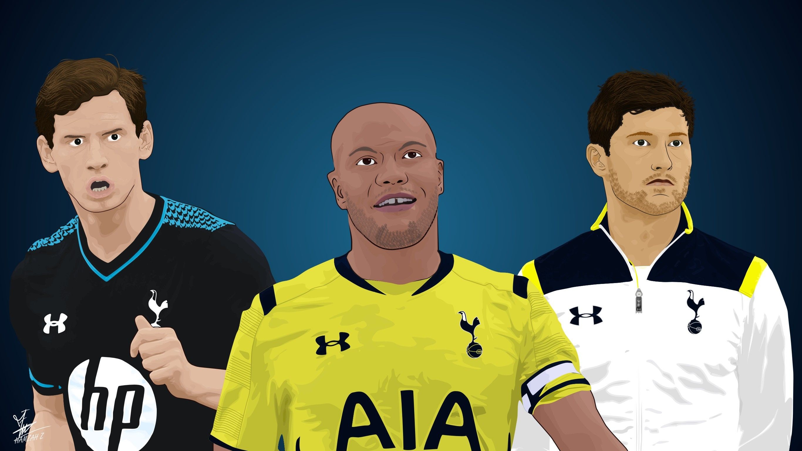 2732x1536 Tottenham Hotspur defenders : Super Jan, Kaboul, and Davies. both of them  are Hamzah Zein's artworks #COYS