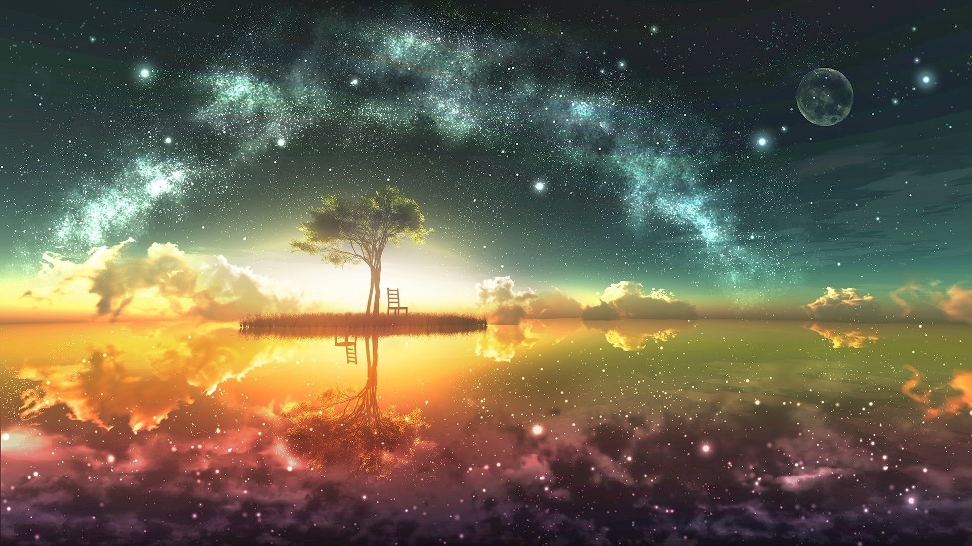 1920x1080 digital Art, Fantasy Art, Trees, Space, Space Art, Stars Wallpapers HD /  Desktop and Mobile Backgrounds