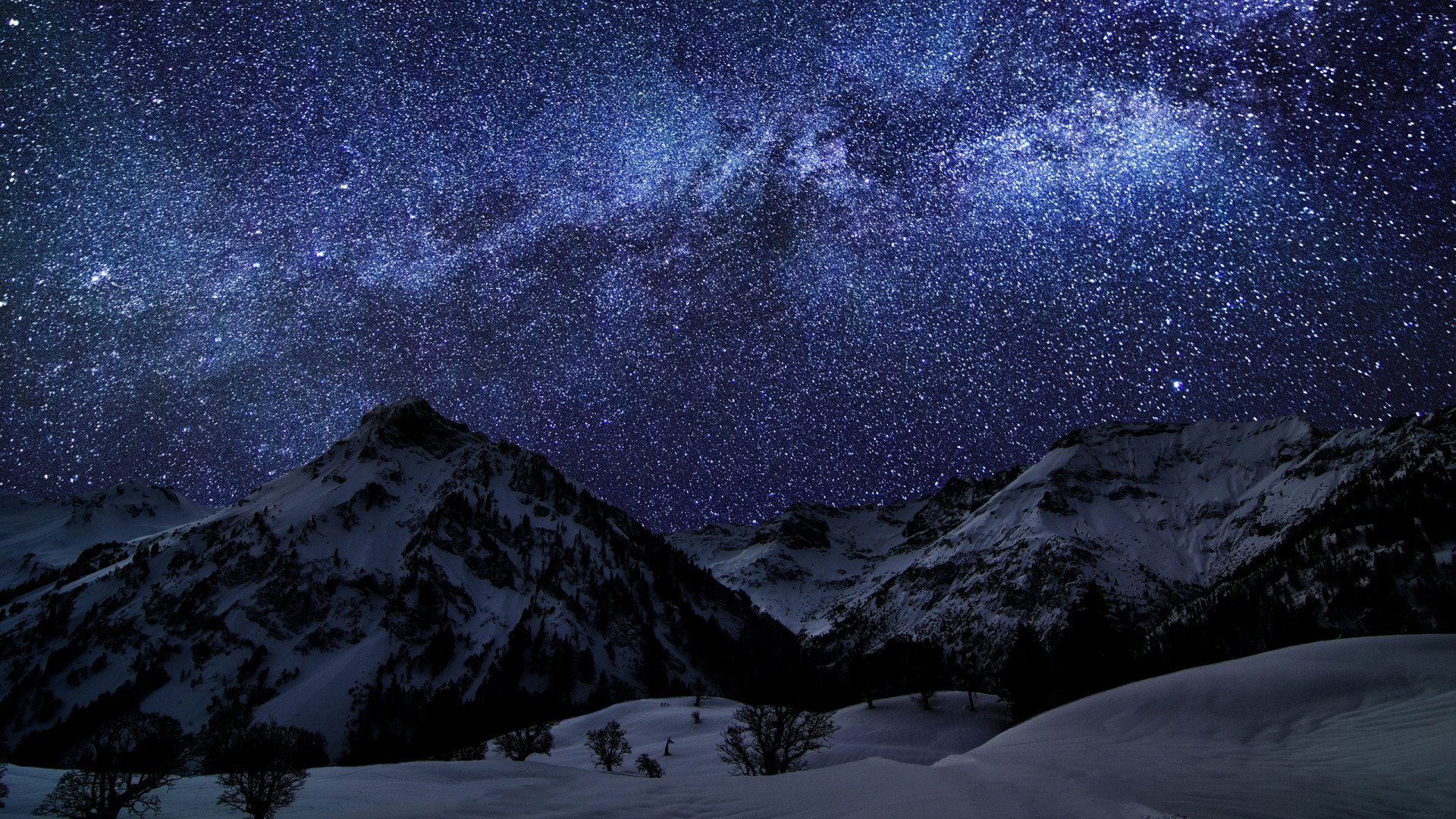1920x1080 Winter Stars Sky Night Mountains Desktop Wallpaper