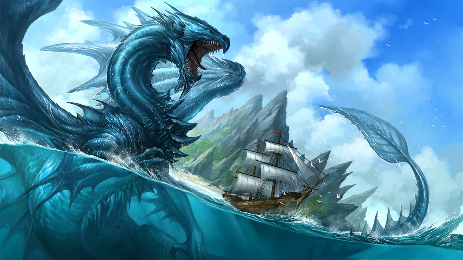 1920x1080 Dragons, Water Dragon, The monster in the ocean.