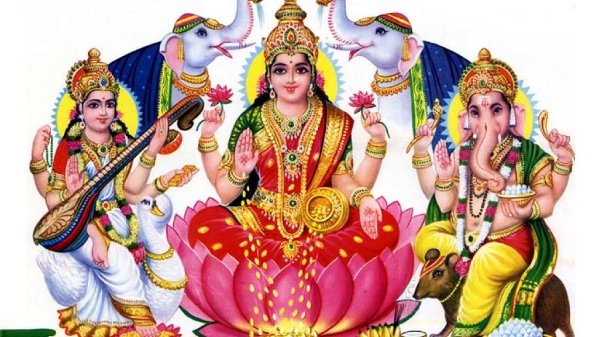 1920x1080 Lord Ganesha Goddess Lakshmi And Saraswati Hd Wallpapers