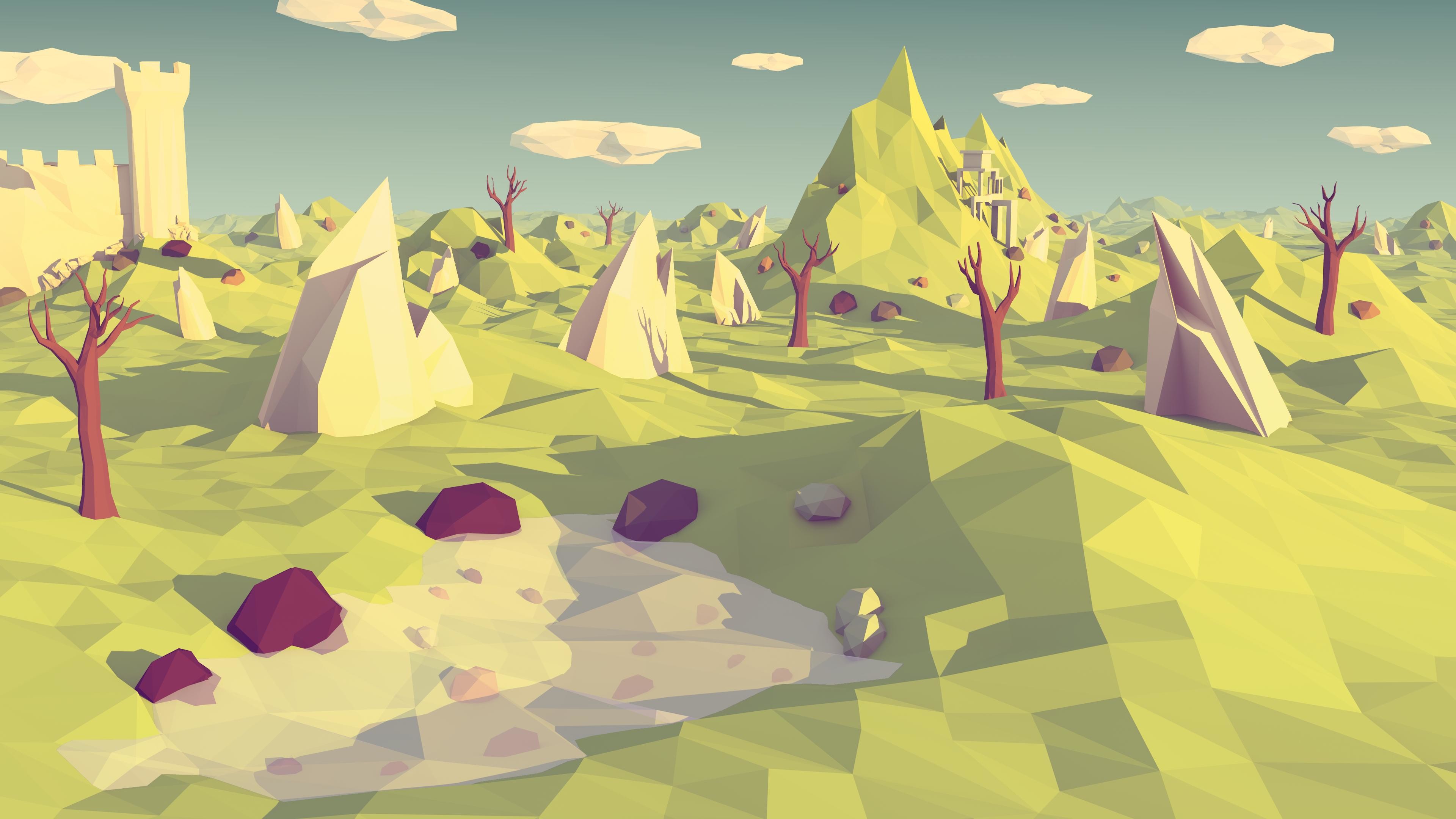3840x2160  Wallpaper low poly, polygon, landscape, abstraction