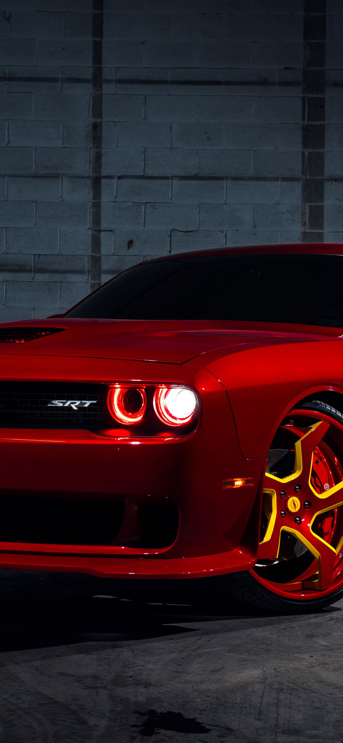 1125x2436 Red, Dodge Challenger SRT Hellcat, flashlight,  wallpaper
