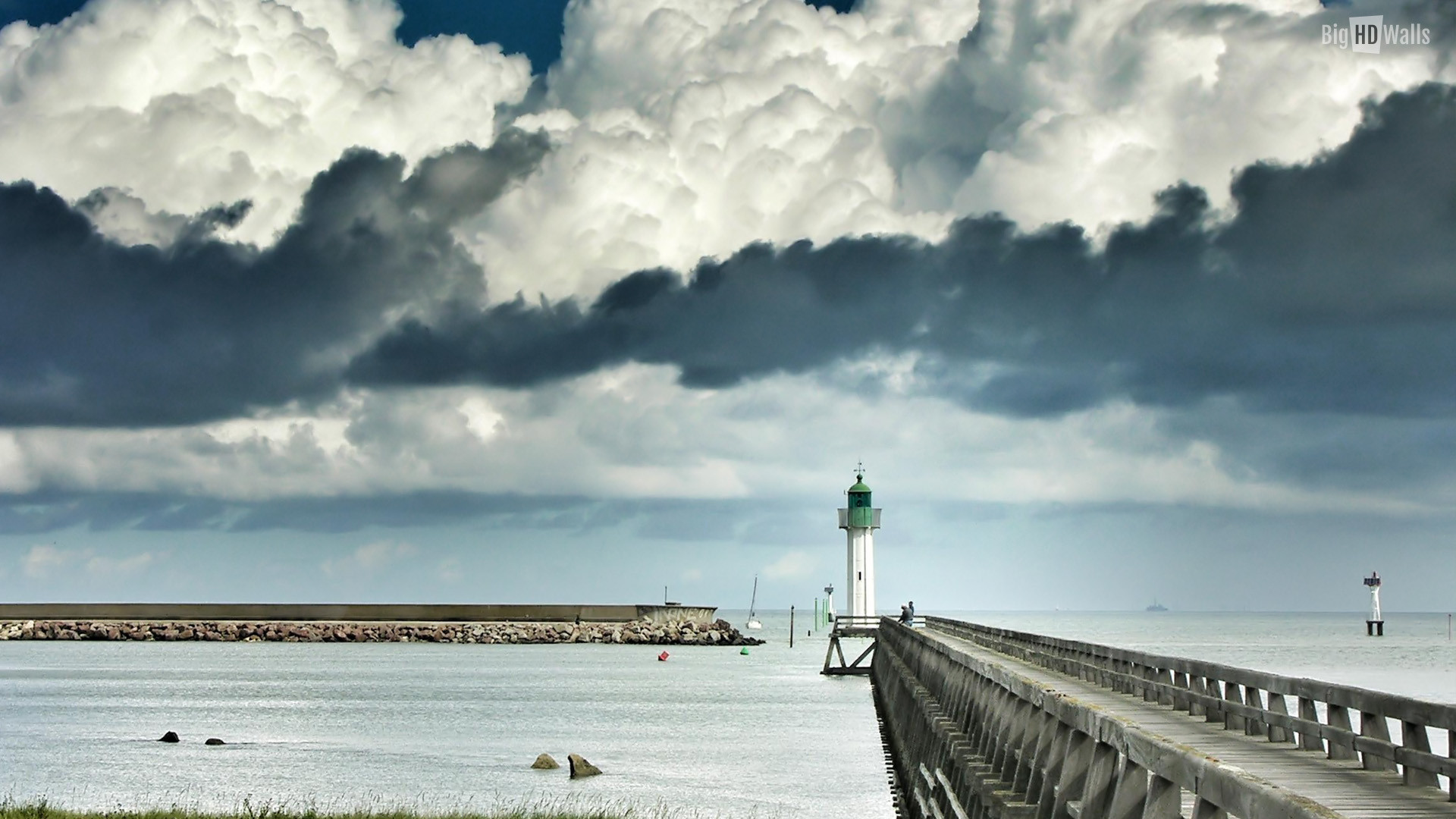 1920x1080 The lighthouse desktop background. Storm clouds ...
