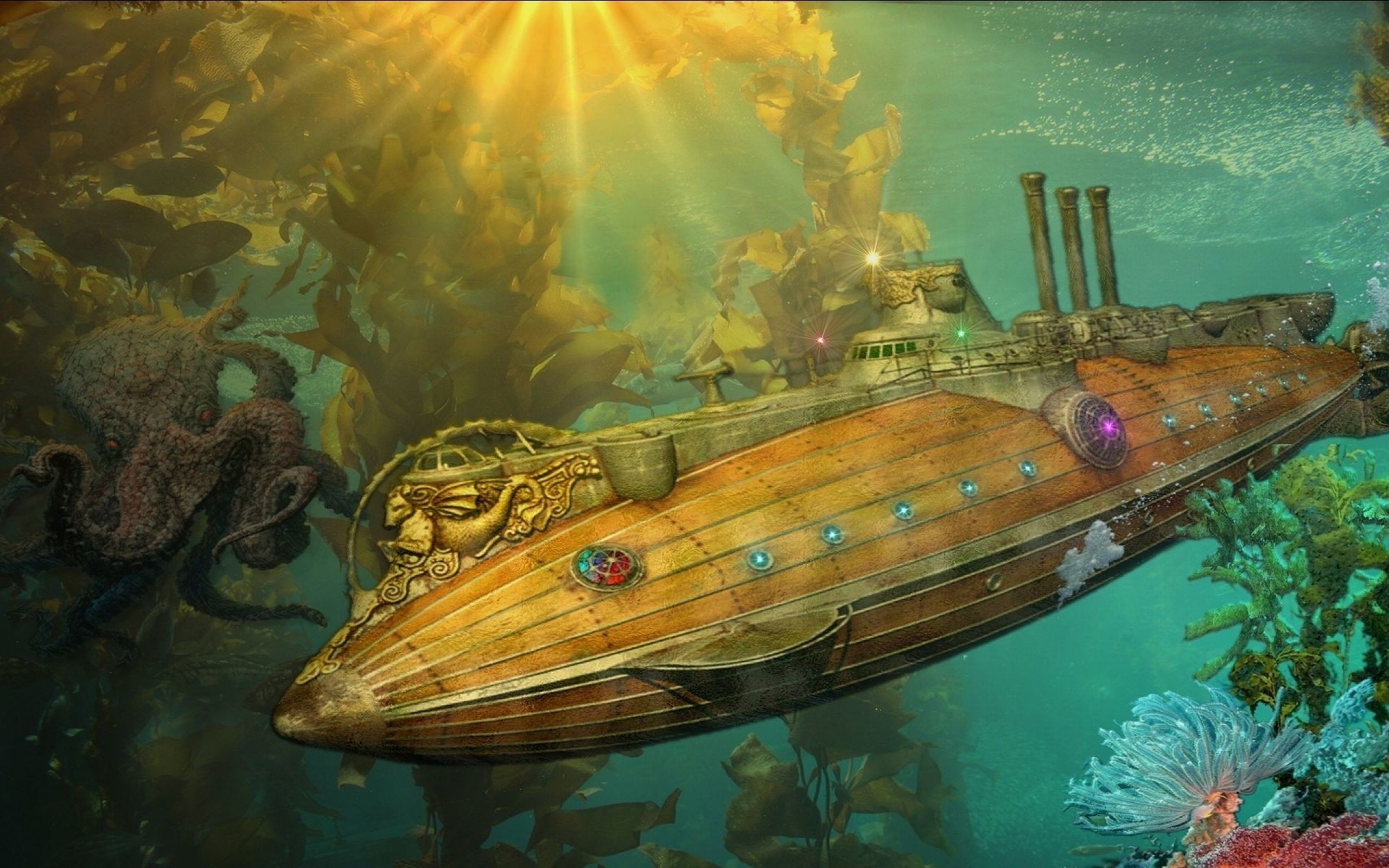 2560x1600 ocean submarine steampunk underwater sea 1920x1200 wallpaper Wallpaper HD