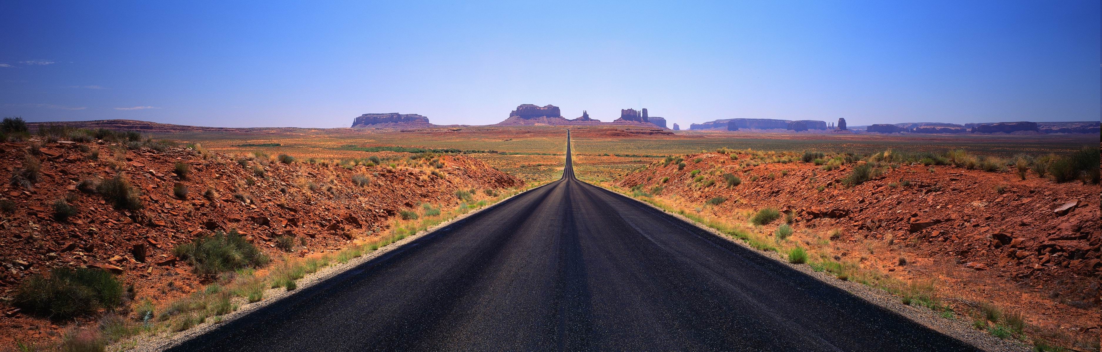 3750x1200 landscape, Monument Valley, Road, Desert Wallpapers HD / Desktop and Mobile  Backgrounds