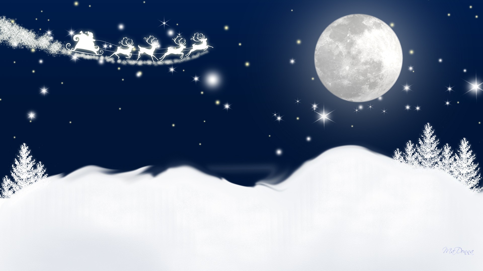 1920x1080 Stars Tag - Sky Sleigh Starlight Flight Feliz Moon Santa Reindeer Trees  Winter Firefox Eve Moonlight