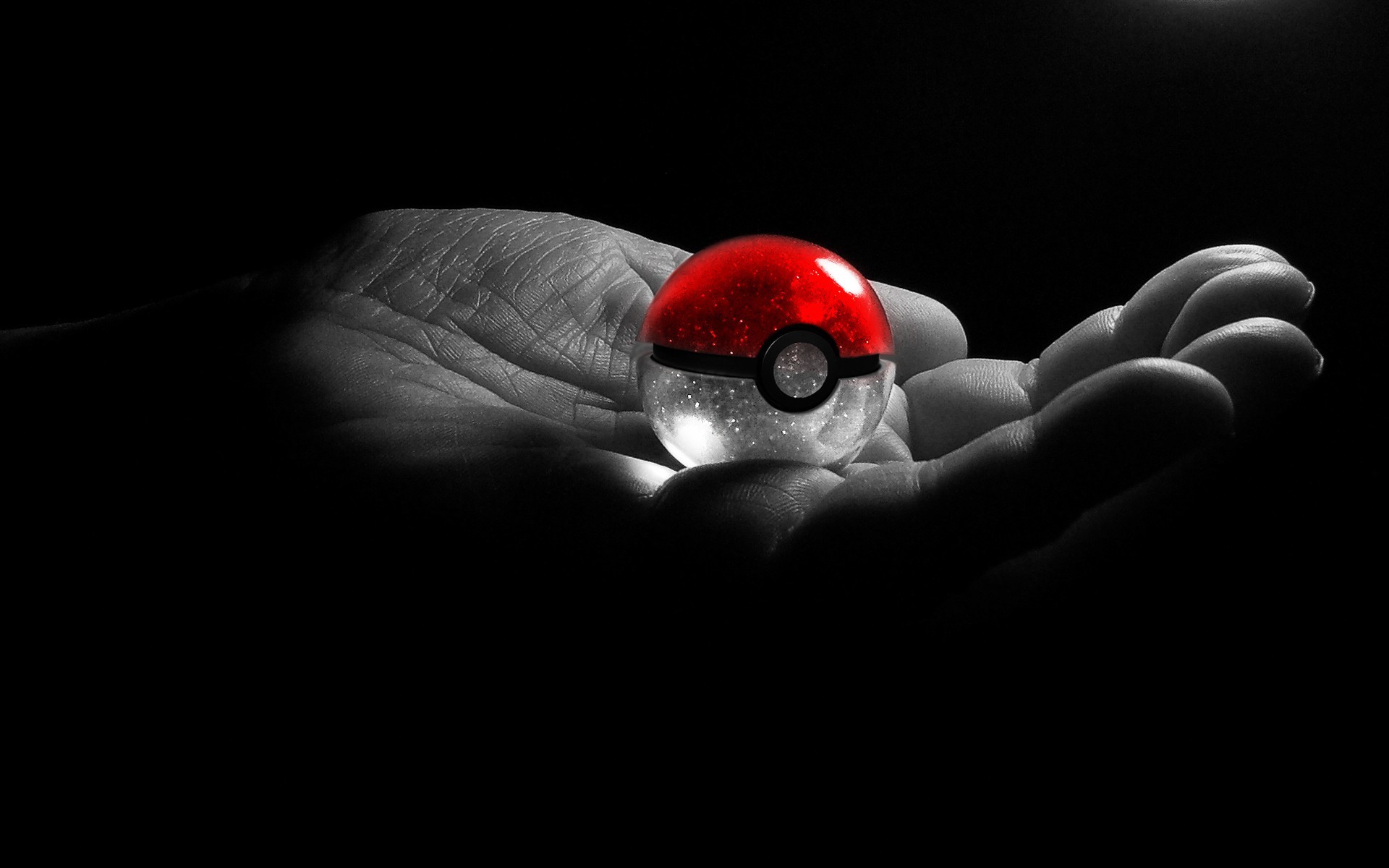 1920x1200 Black Background Grayscale Hands Pokeball Pkemon Selective Coloring