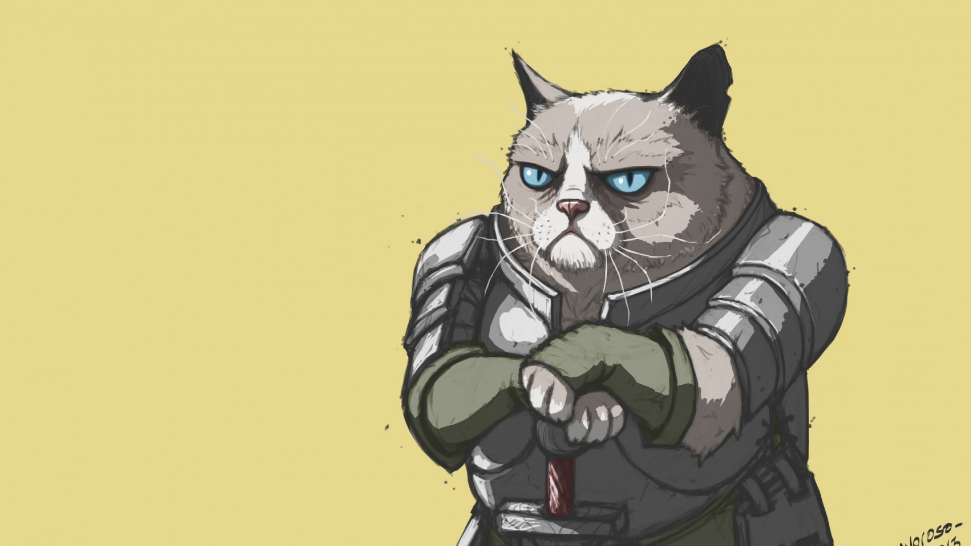 1920x1080 Preview wallpaper grumpy cat, armor, meme, popular 
