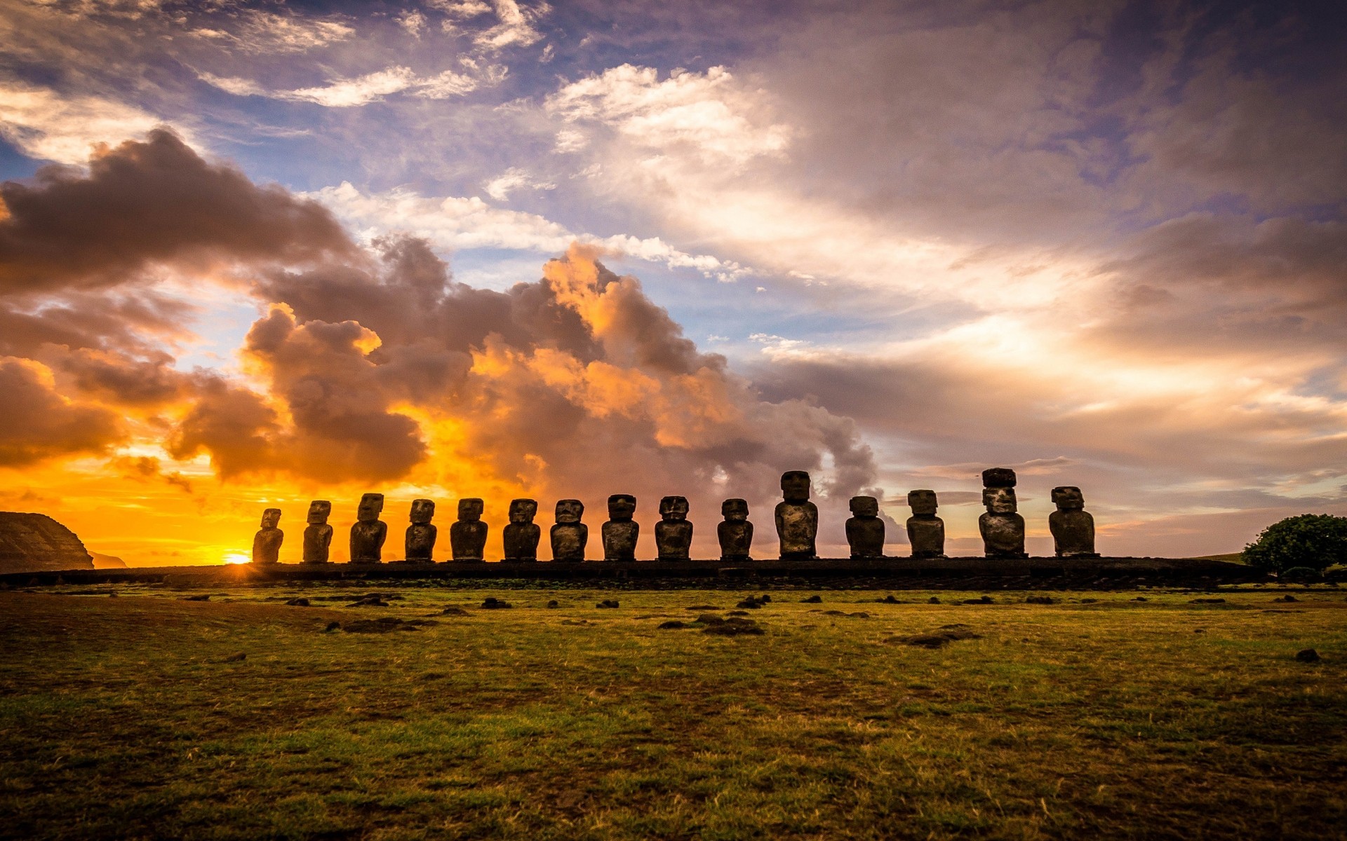 1920x1200 Landscape, Nature, Sunrise, Rapa Nui, Island, Clouds, Chile, Moai