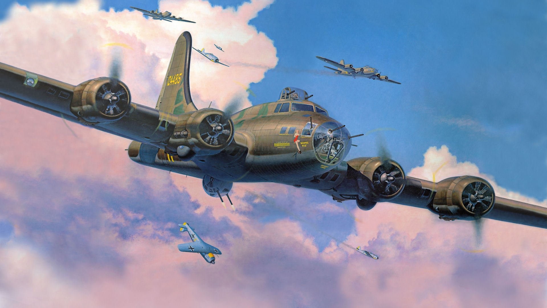 1920x1080 boeing b-17 flying fortress flying fortress bombers fighters interception  fw-190 picture
