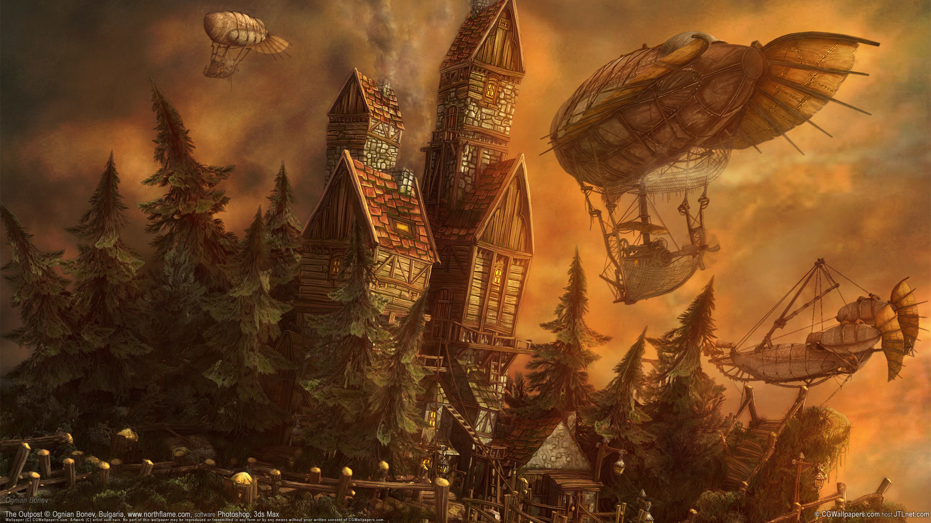 1920x1080 Wallpaper airship, steampunk, dirigible, The Outpost.