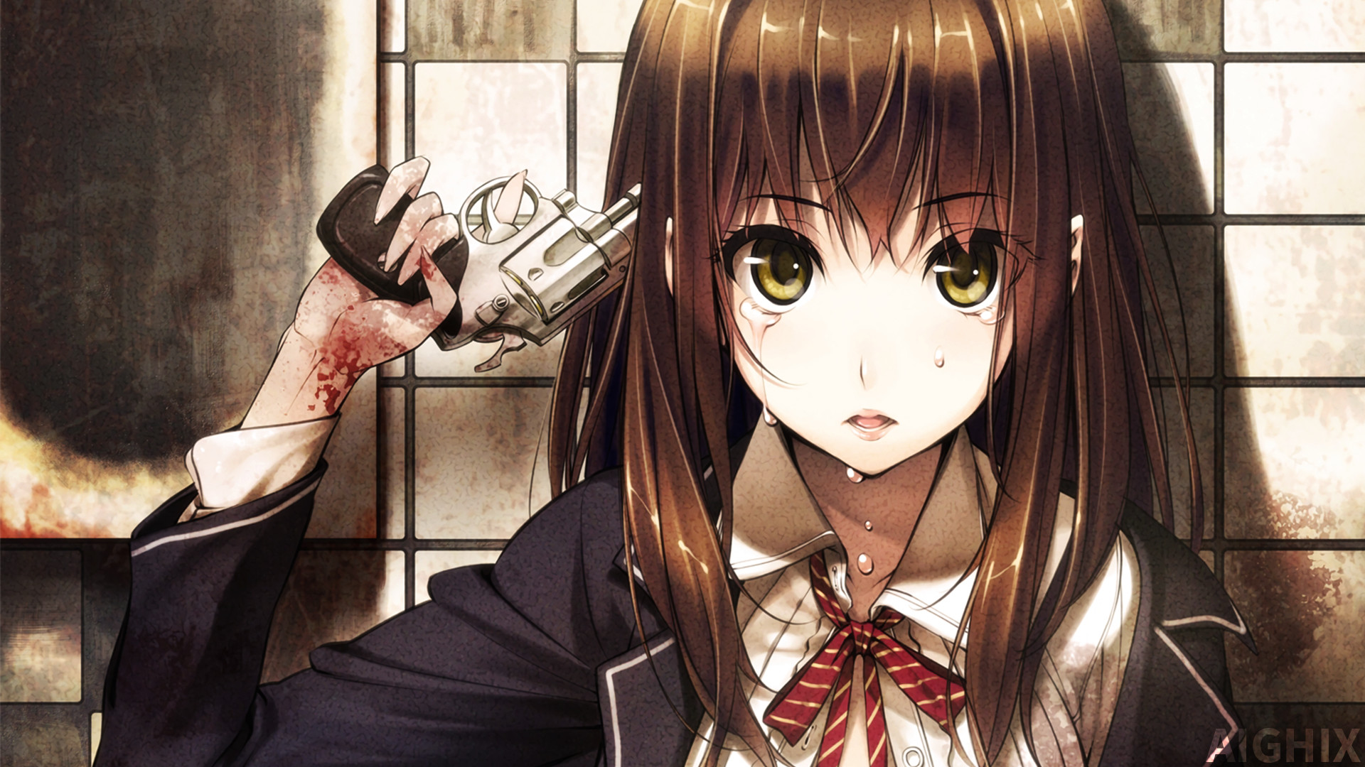 1920x1080 ... Sad Anime Girl With Gun Wallpaper by AIGHIX