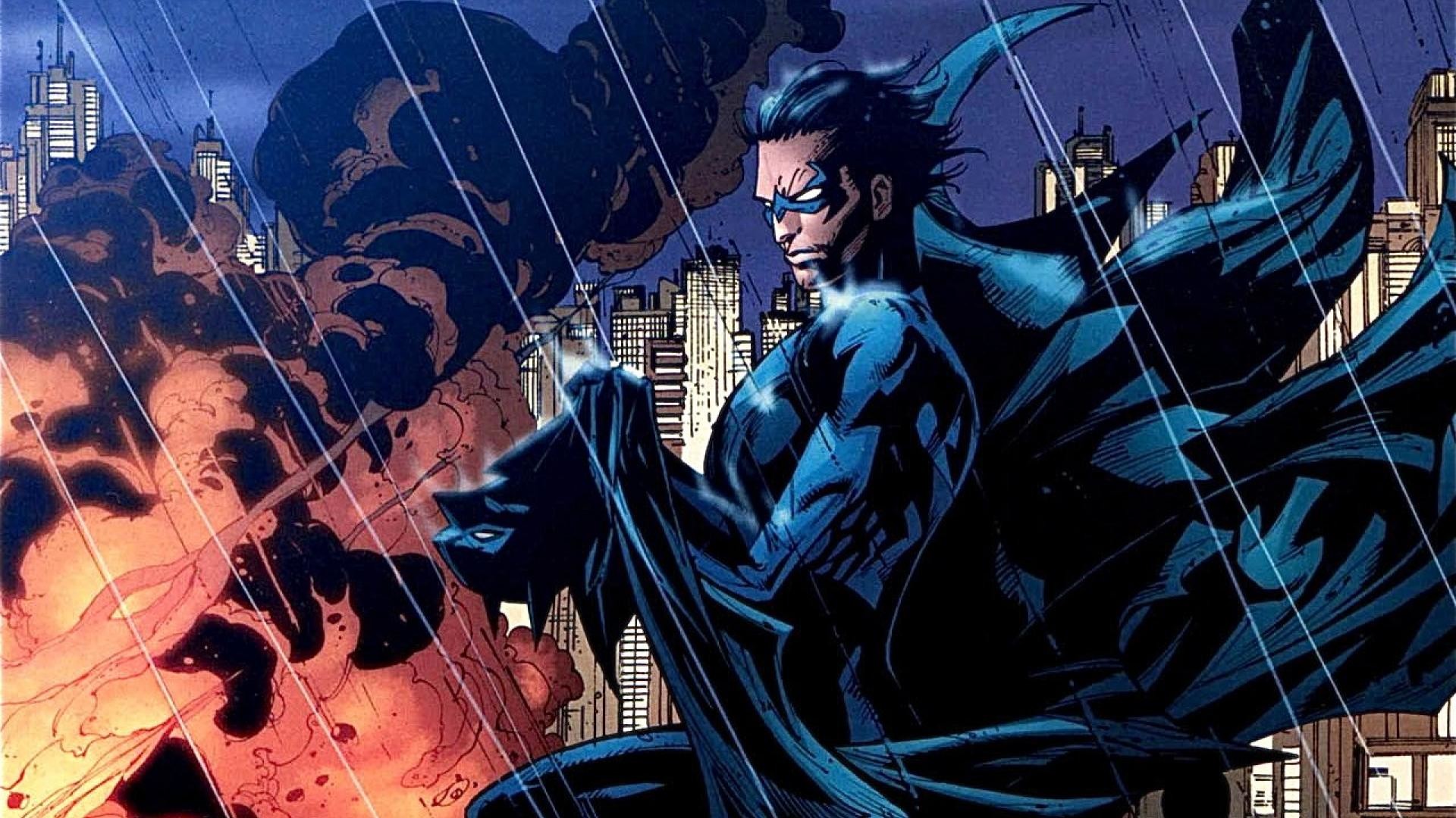 1920x1080 Nightwing holding the cap and cowl of a fallen Batman. Two of my favorite  comic characters.
