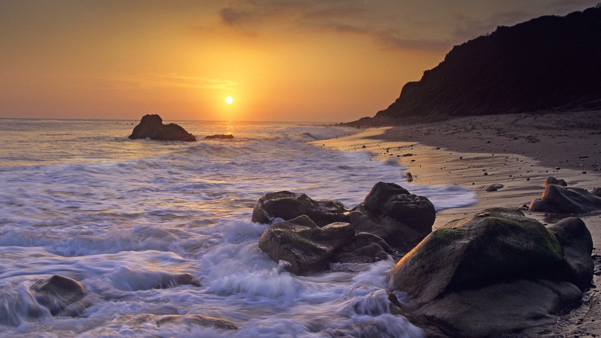 1920x1080 Beach Tag - Rocks Seashore Sea Surf Sunset Wonderful Beach Wallpaper  Widescreen HD for HD 16