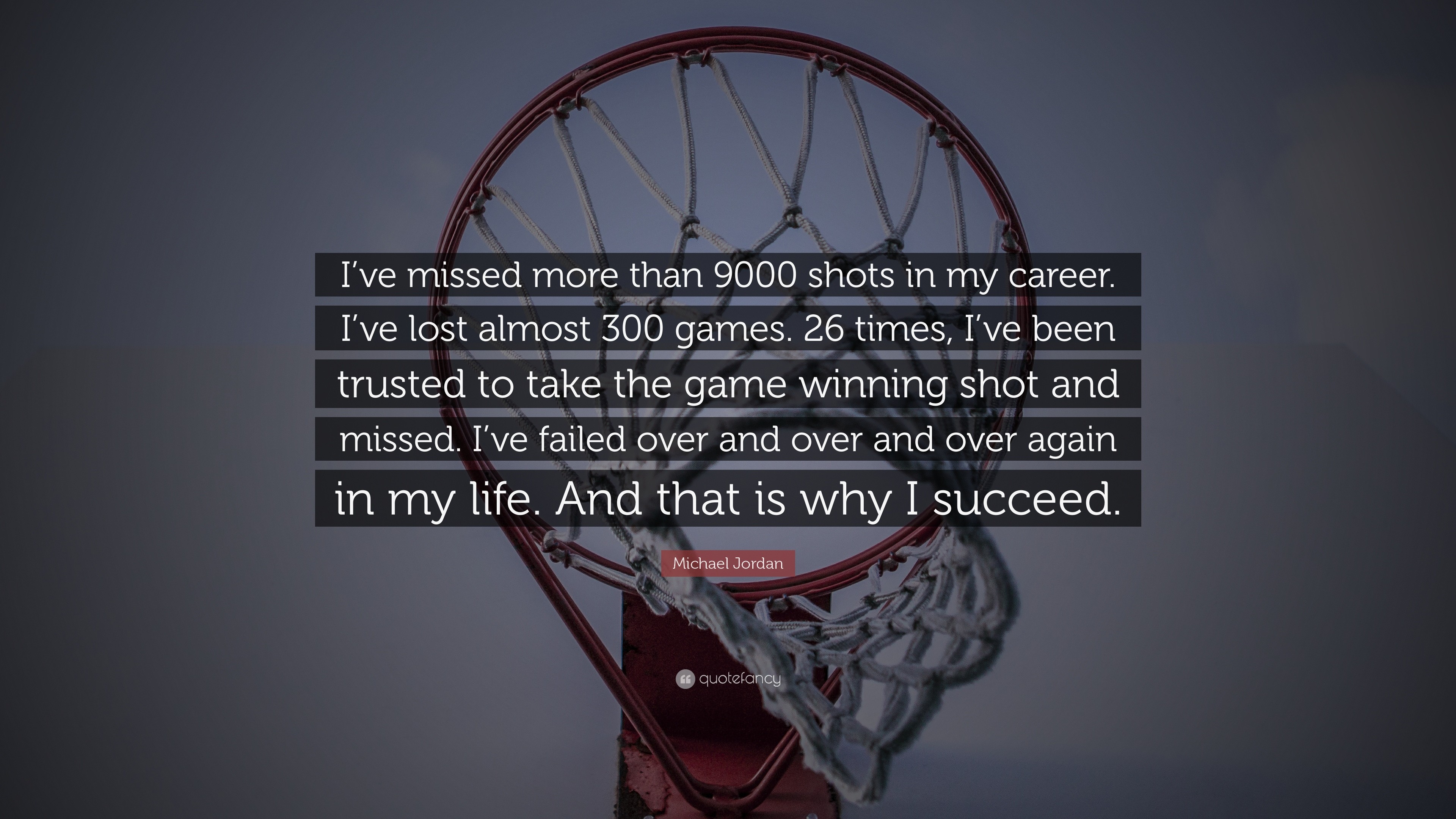 3840x2160 Michael Jordan Quote: “I've missed more than 9000 shots in my career