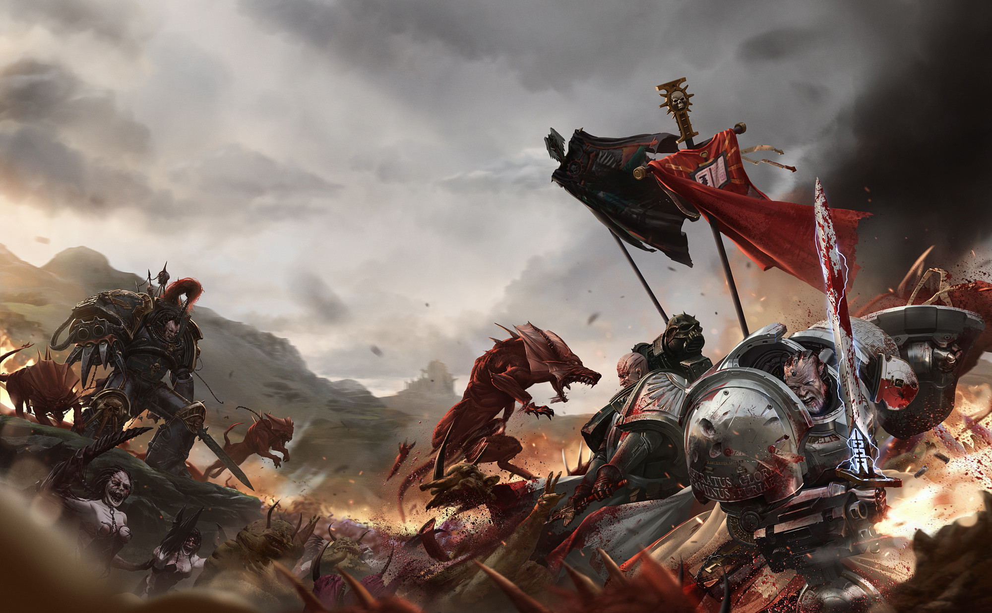 2000x1236 Wallpaper warhammer 40k, azrael, banner, black legion, chaos, daemon .