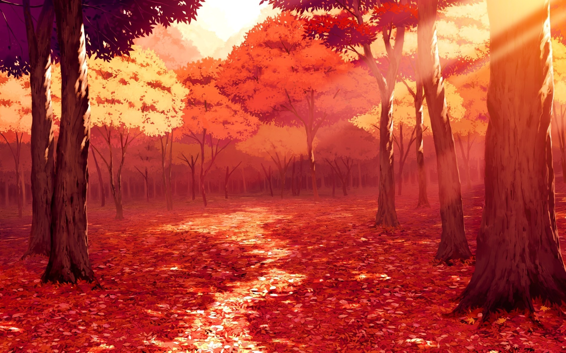 1920x1200 Animated Scenery Autumn Red Trees