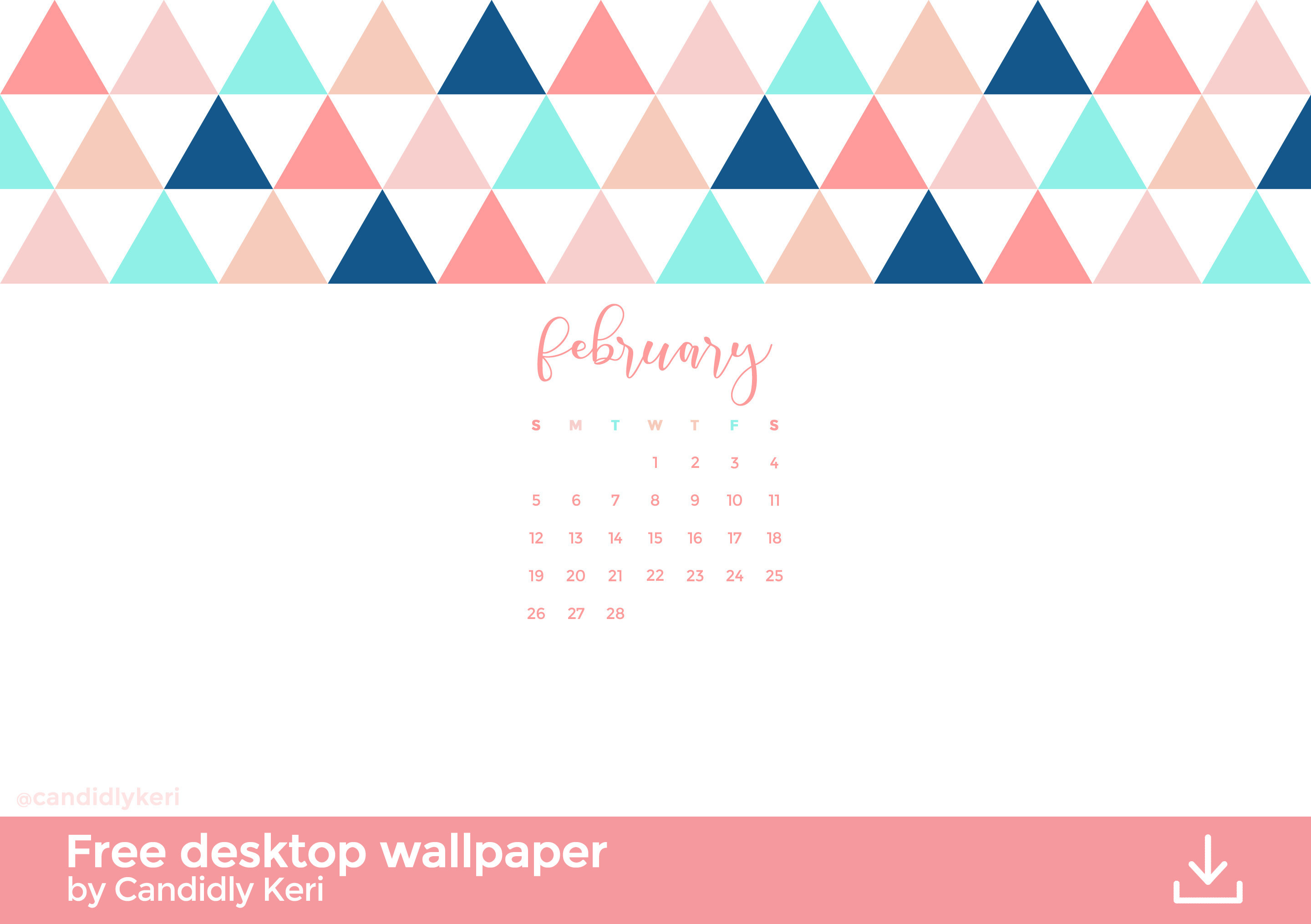 2880x2030 Pink Salmon navy blue turquoise triangle February calendar 2017 wallpaper  you can download for free on