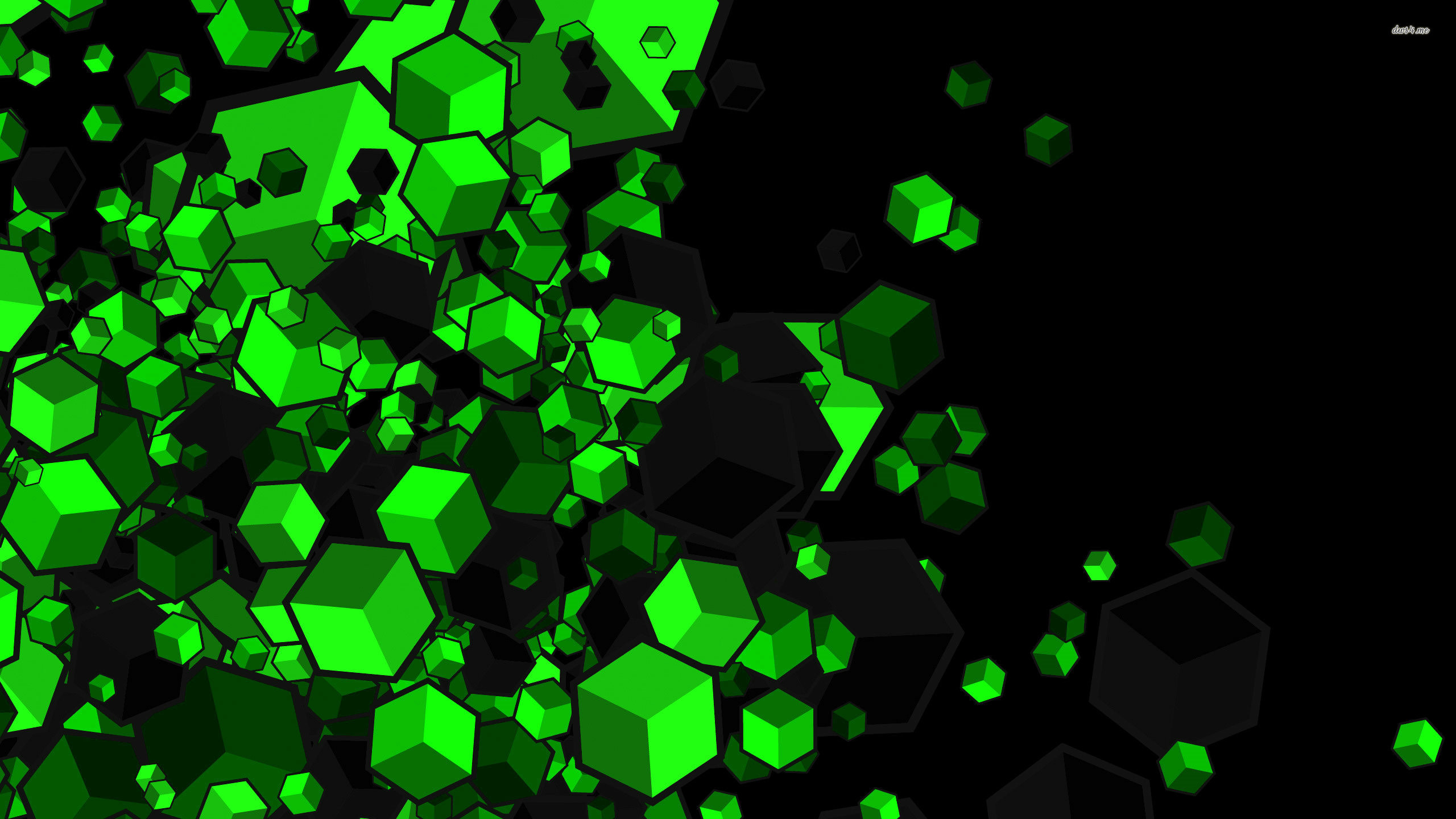 2560x1440 Green cubes on black background wallpaper - Vector .