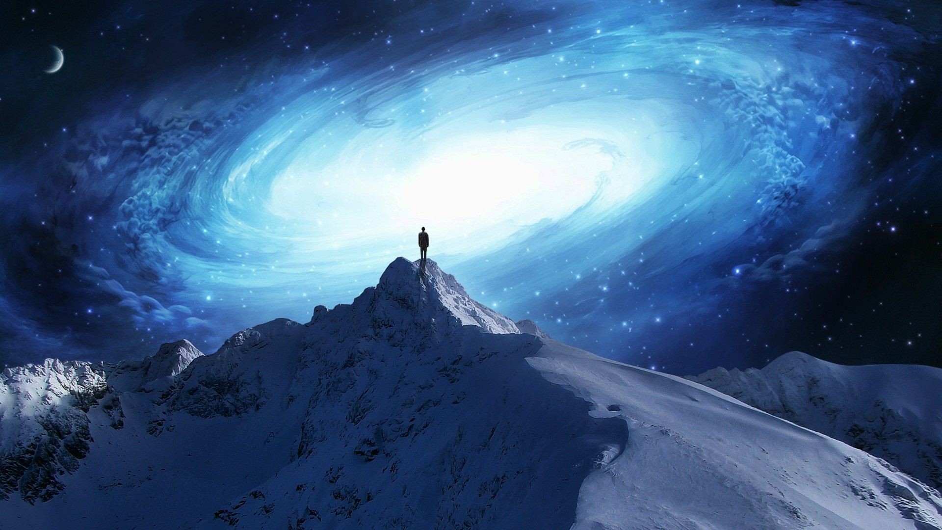 1920x1080 Spiral Galaxy Over Mountains #wallpaper #space #galaxy #trippy
