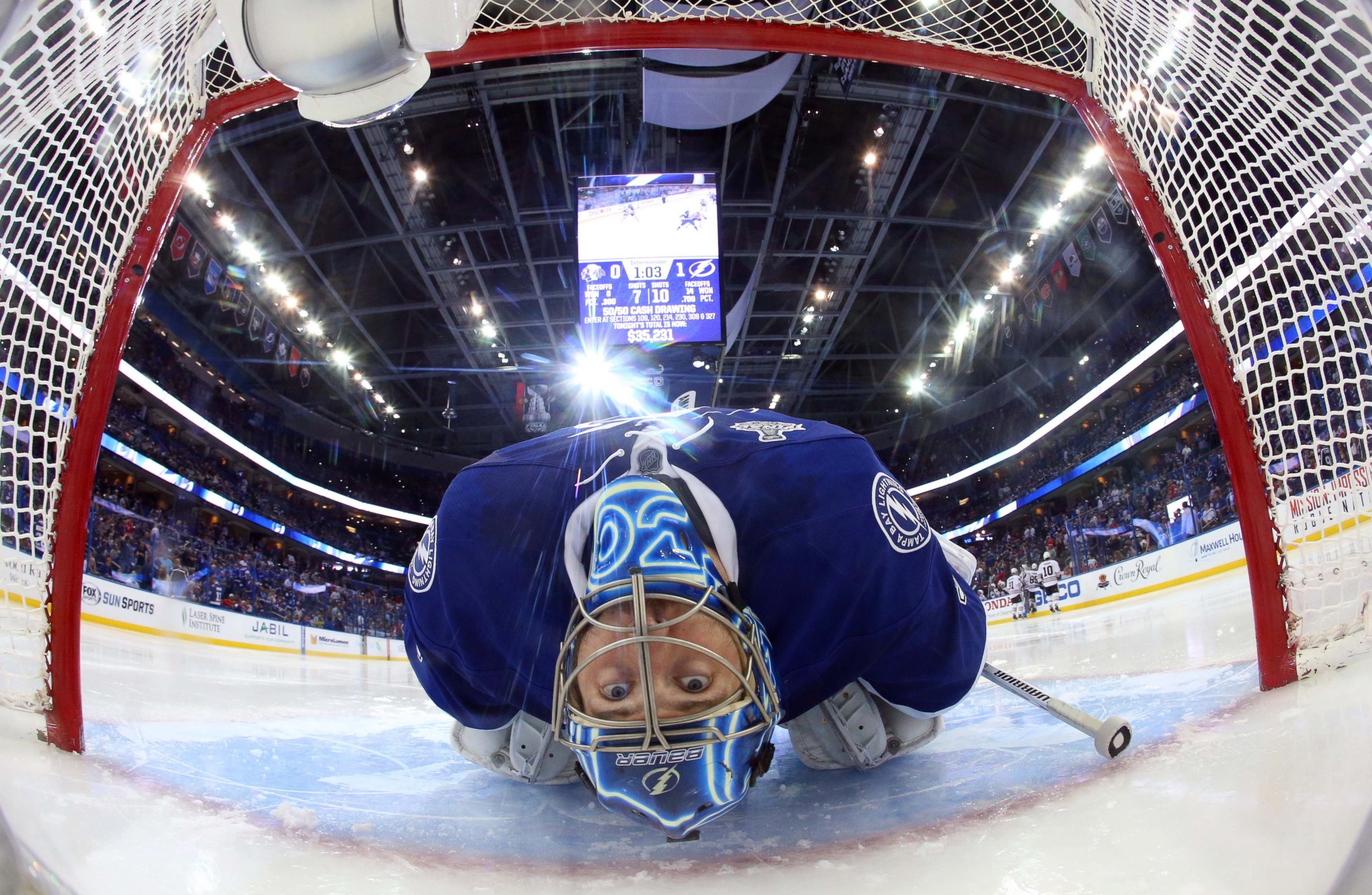 2592x1690 Tampa Bay Lightning goalie Ben Bishop leans back to stretch before game one  of the 2015 Stanley Cup Final against the Chicago Blackhawks at Amalie  Arena, ...