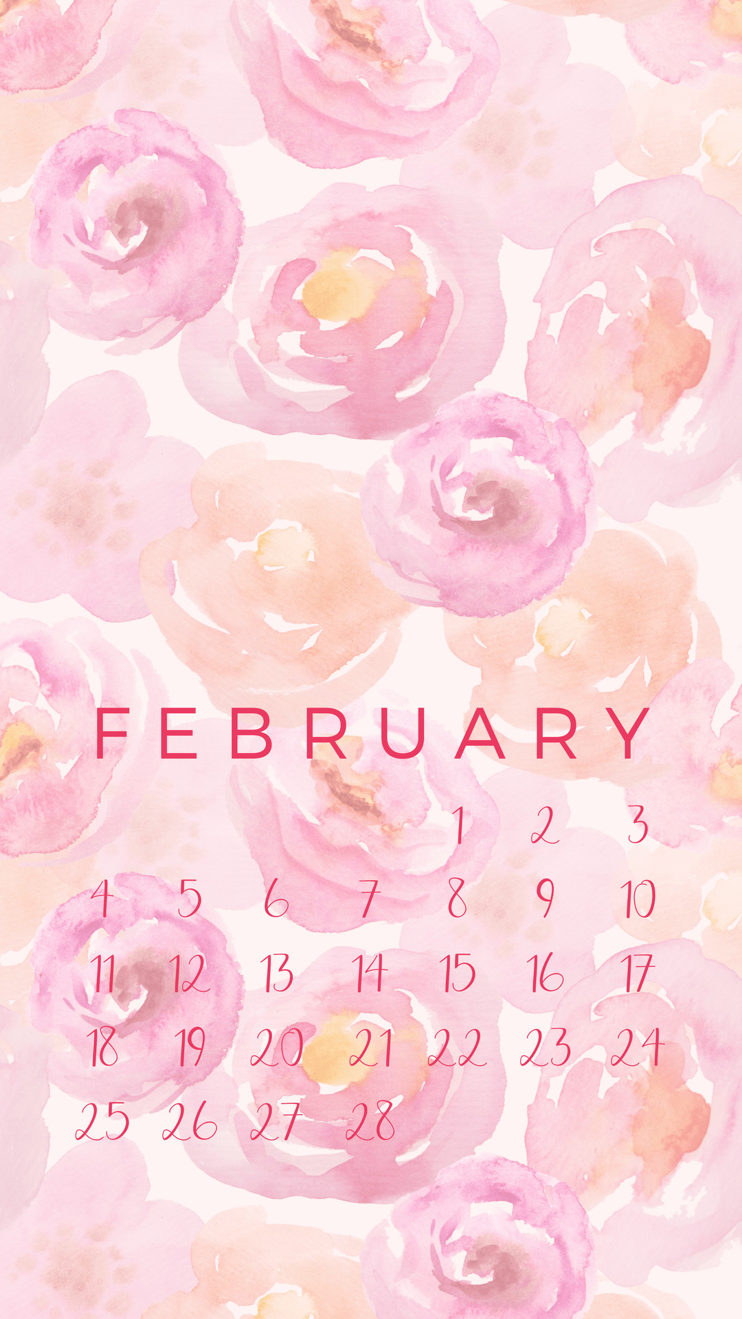 1080x1920 February 2018 Calendar Phone Wallpaper