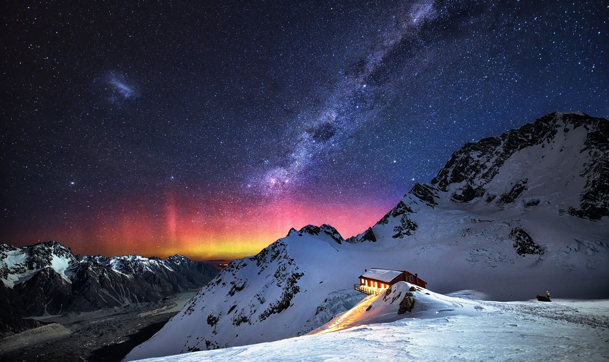 2048x1219 Science-Fiction - MilchstraÃe Erde/Natur Galaxie Starry Sky Sterne  Landschaft Gebirge Winter Snow