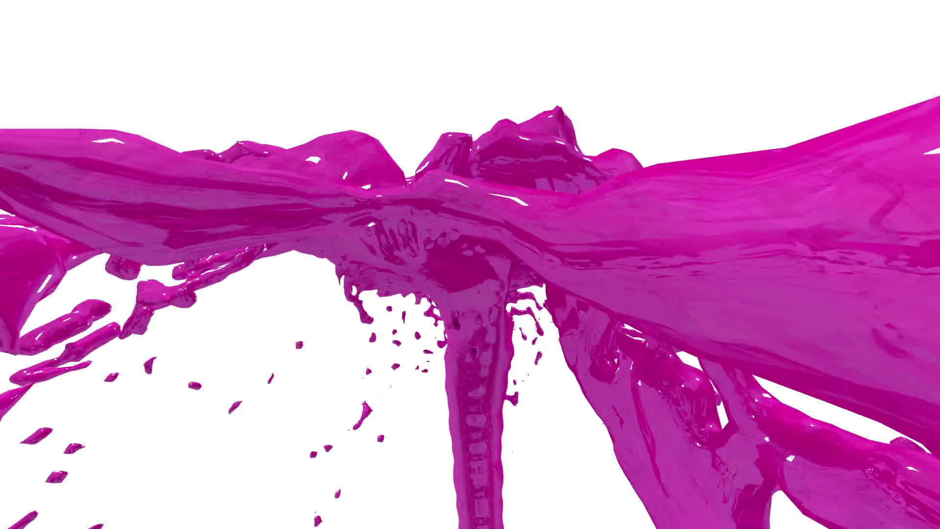 1920x1080 Beautiful fountain purple liquid splash, fountain 3d on white background  with alpha matte. Paint stream is rising high. 3d with very high detail.