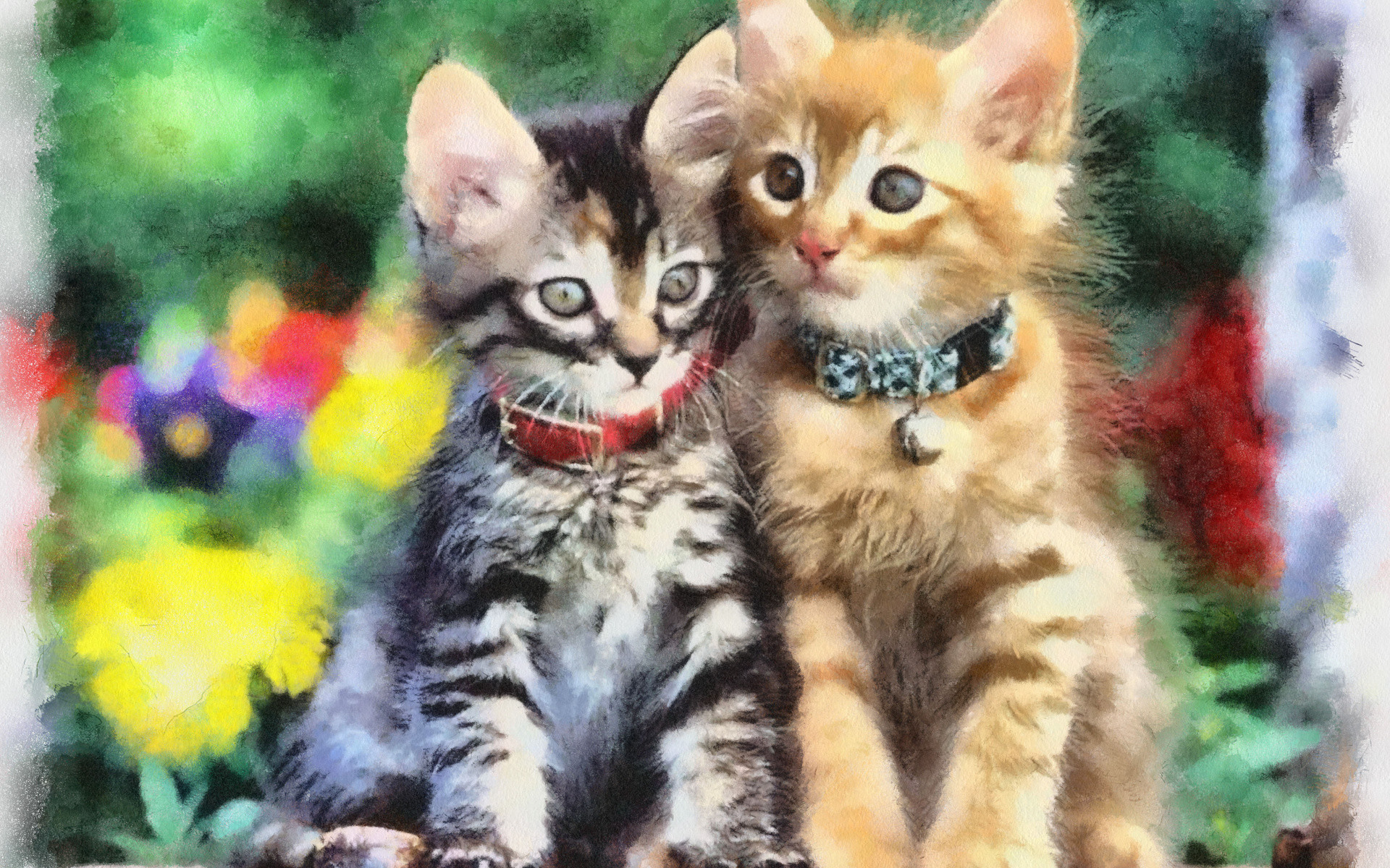 1920x1200 animals, Cats, Kittens, Whiskers, Fur, Face, Eyes, Nose, Collar, Jewelry,  Art, Artistic, Colors, Flowers, Love, Friends, Children Wallpapers HD /  Desktop ...