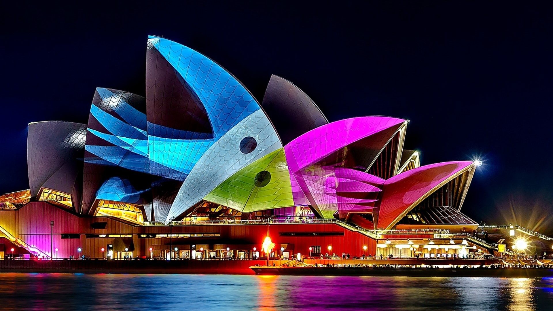 1920x1080 Nightscape Sydney Opera House Australia Colorful Wallpaper Pictures HD