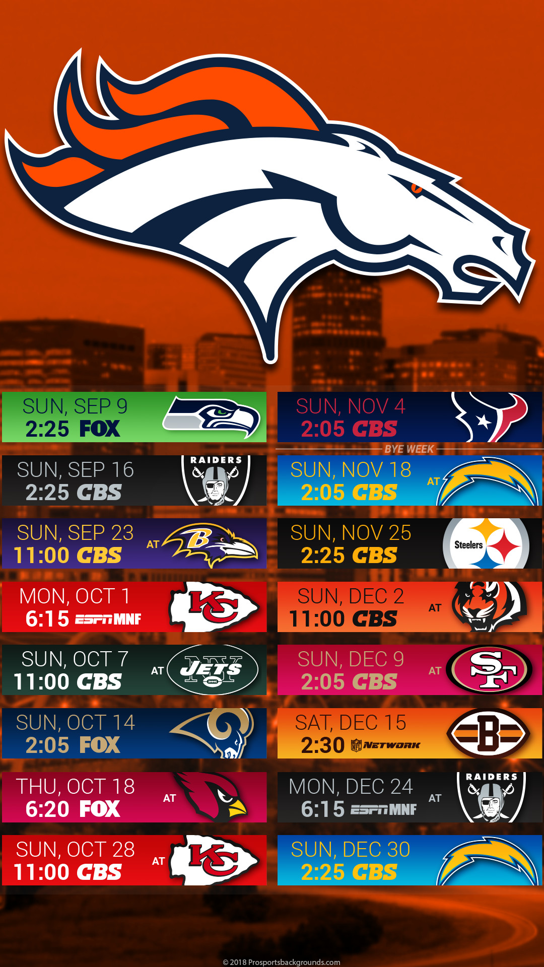 1080x1920 Denver Broncos 2018 NFL Mobile City Schedule Wallpaper