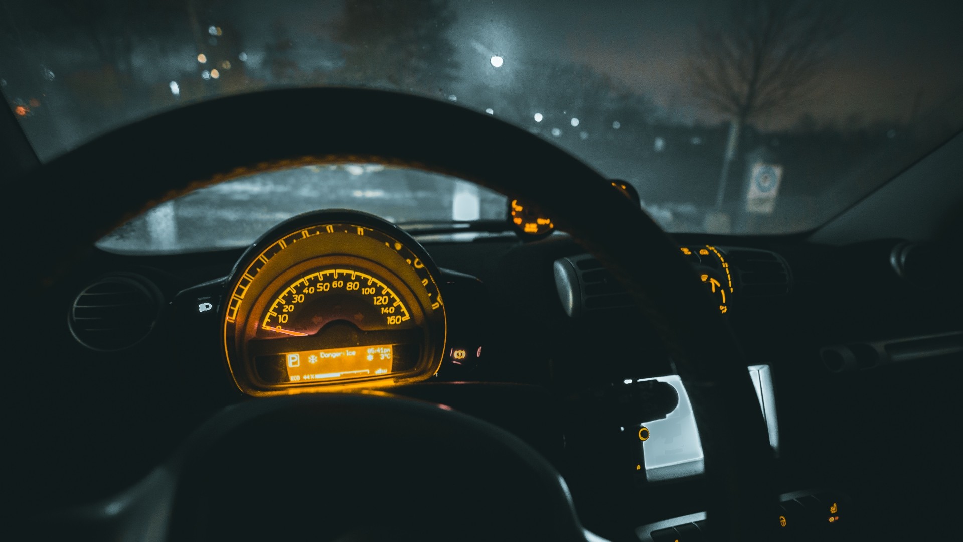 1920x1080 Preview wallpaper speedometer, car, steering wheel, night 