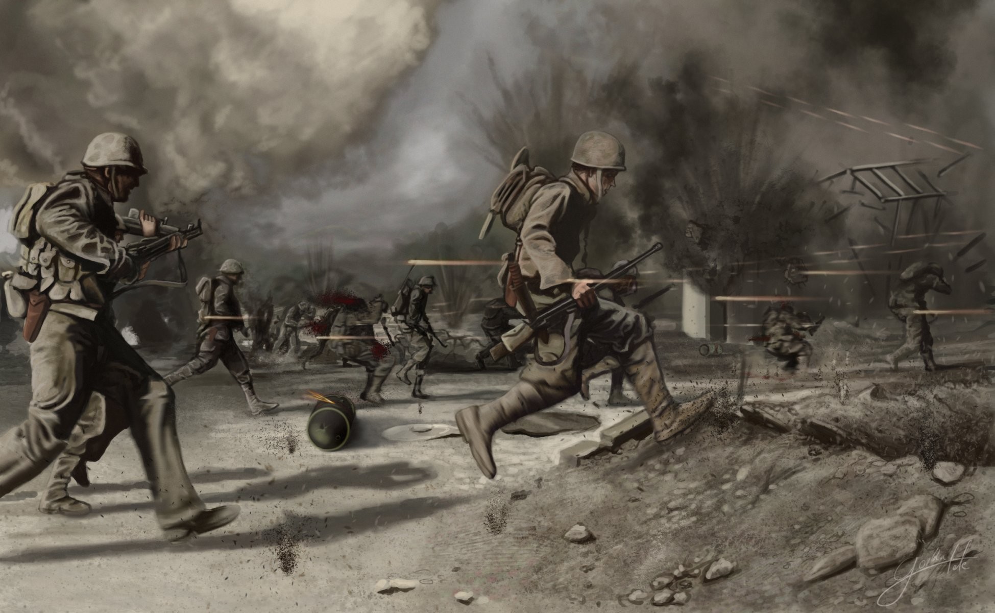 1949x1200 crossing the battlefield war war men the field wasteland