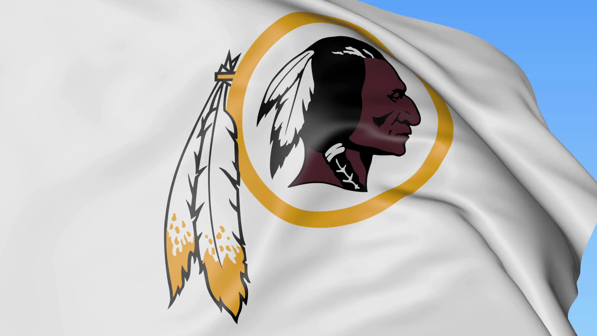 1920x1080 Close-up of waving flag with Washington Redskins NFL American football team  logo, seamless loop, blue background. Editorial animation.