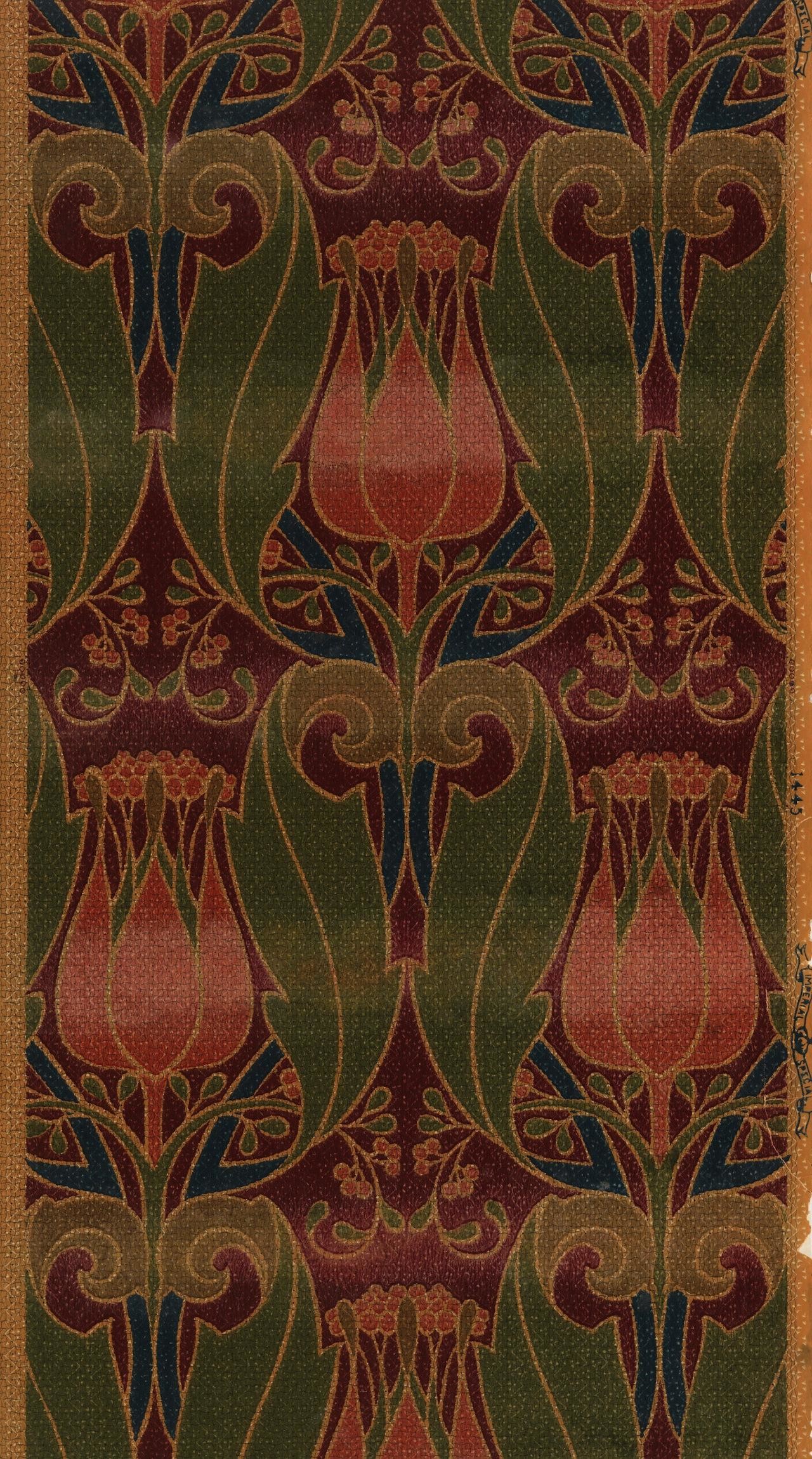 1280x2299 Art-Nouveau-wallpaper-featuring-tulips-and-foliate-scrolls.