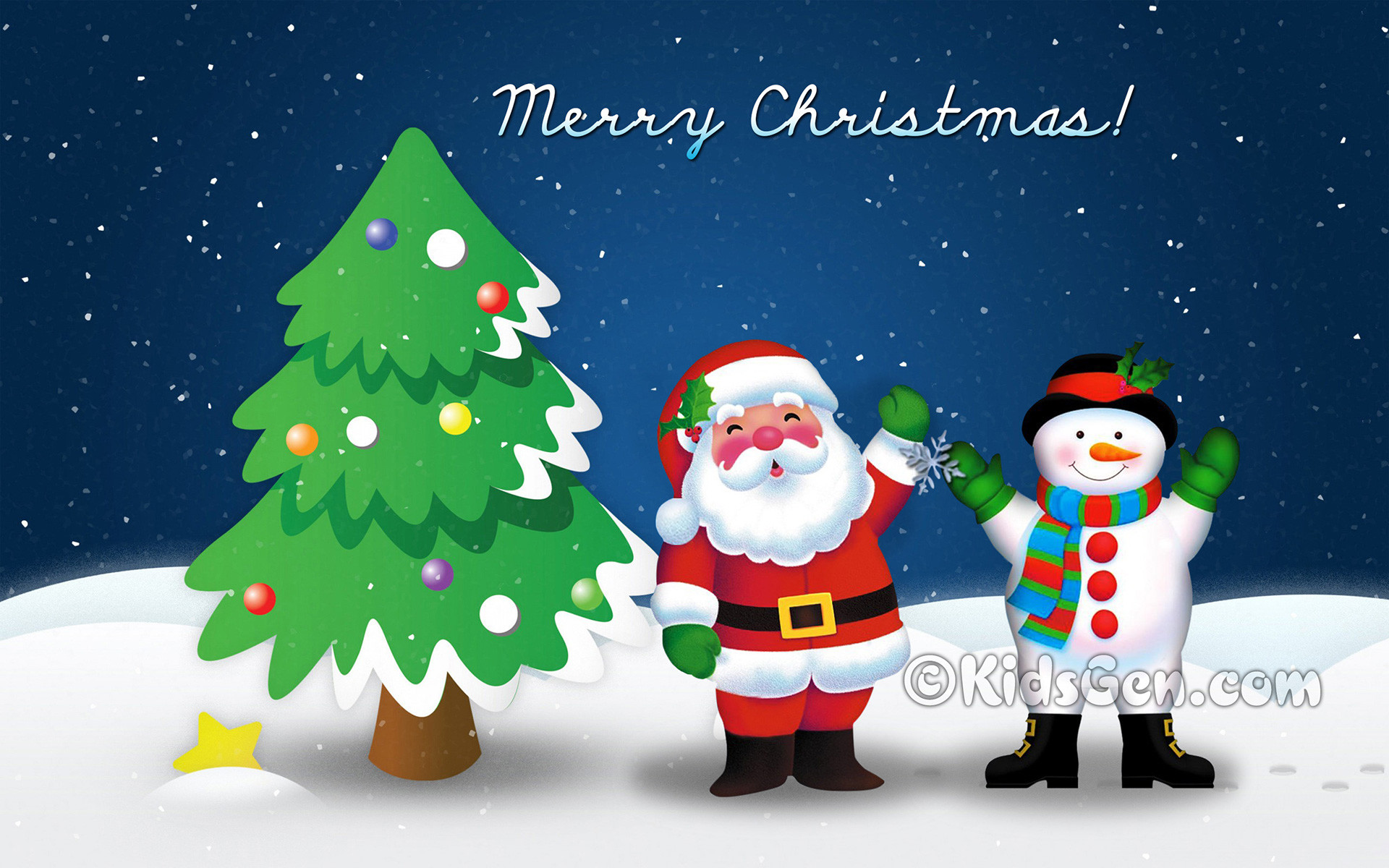 1920x1200 Santa and Snowman in Christmas night