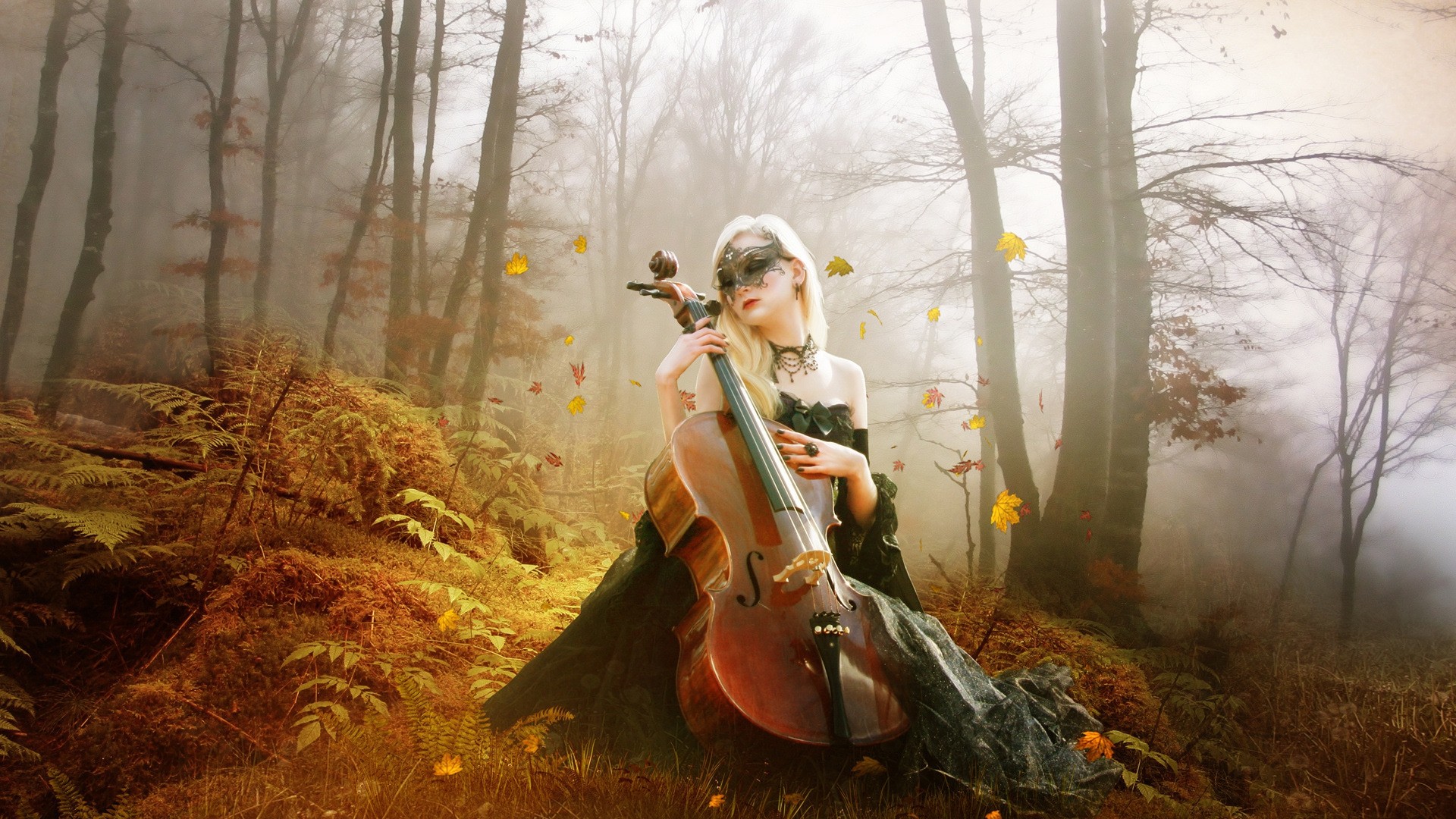 playing cello by nude girl