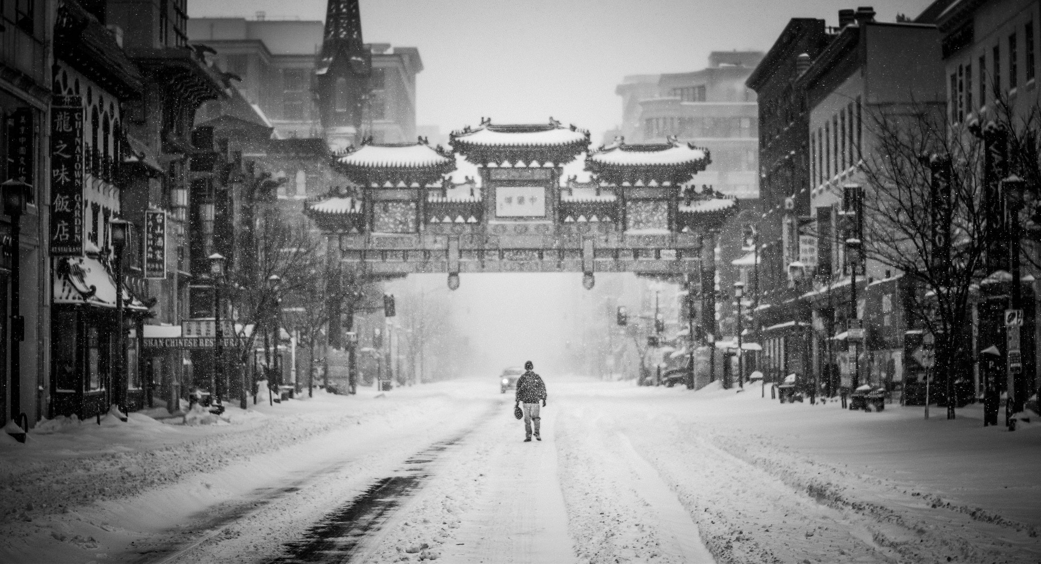 2048x1110 Free Images : person, cold, black and white, architecture, road, street,  car, building, alley, city, cityscape, asian, store, weather, lane, season,  flake, ...
